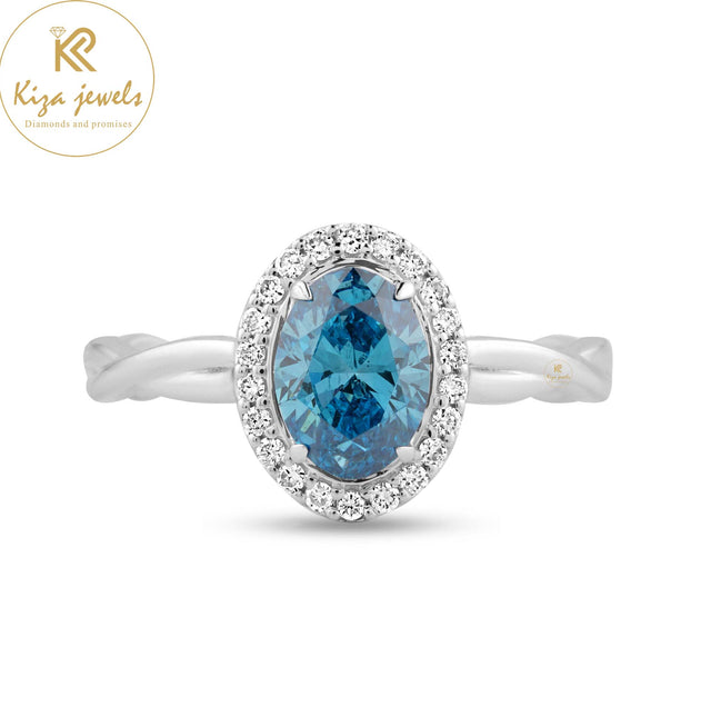 1.07 TDW Fancy Blue Oval & Round Cut Diamond Halo Ring