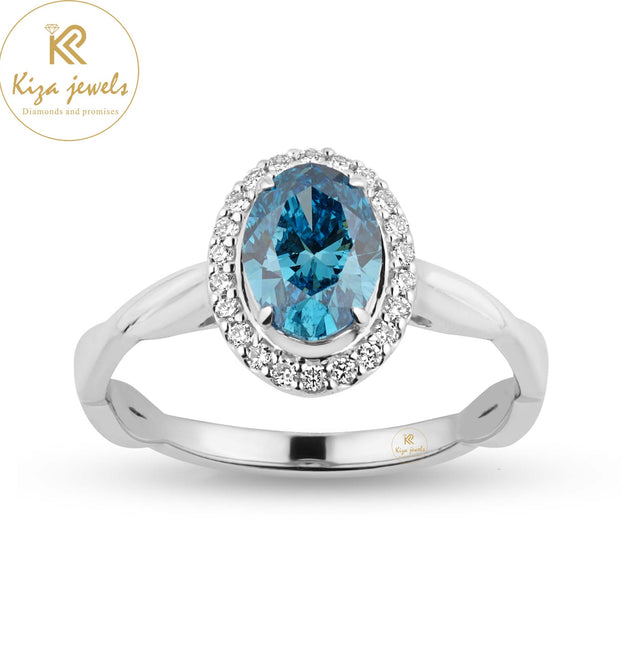 1.07 TDW Fancy Blue Oval & Round Cut Diamond Halo Ring