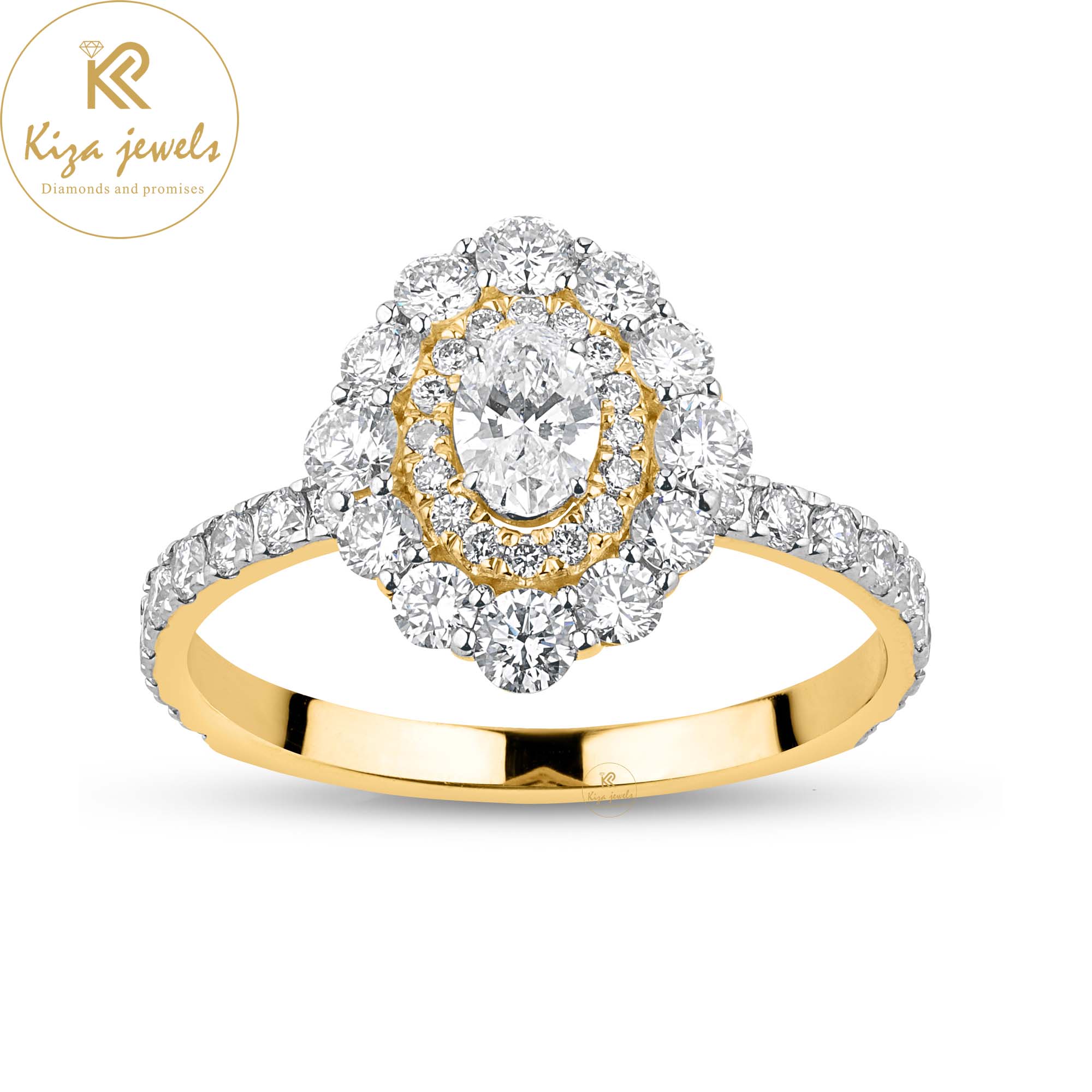 1.28 TDW Oval & Round Cut Women's Halo Diamond Ring