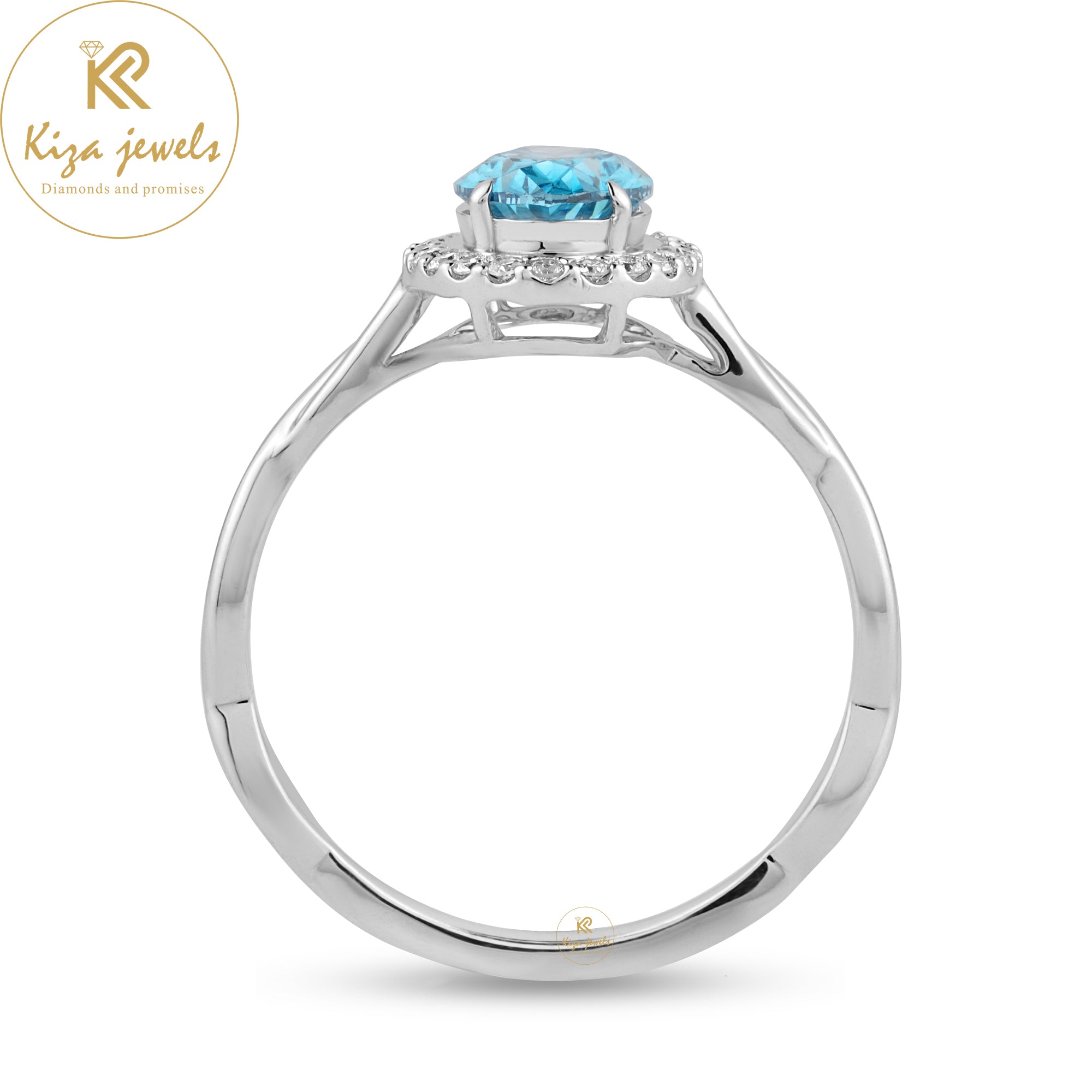 1.07 TDW Fancy Blue Oval & Round Cut Diamond Halo Ring