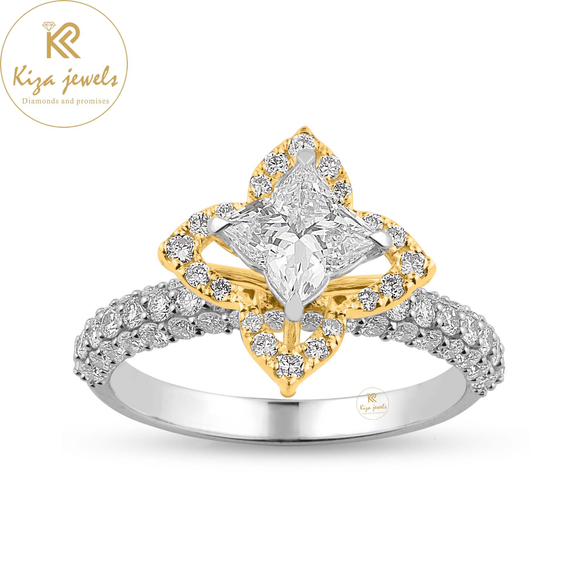 1.98 TDW Custom Cut & Round Cut Women's Halo Diamond Ring