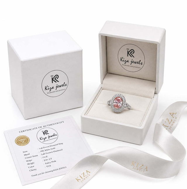Oval Pink Lab Grown Diamond Halo Ring in 925 Sterling Silver | Vintage Engagement Ring