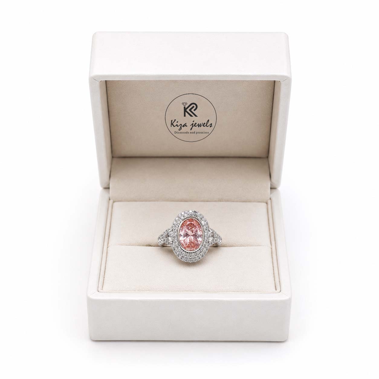 Oval Pink Lab Grown Diamond Halo Ring in 925 Sterling Silver | Vintage Engagement Ring