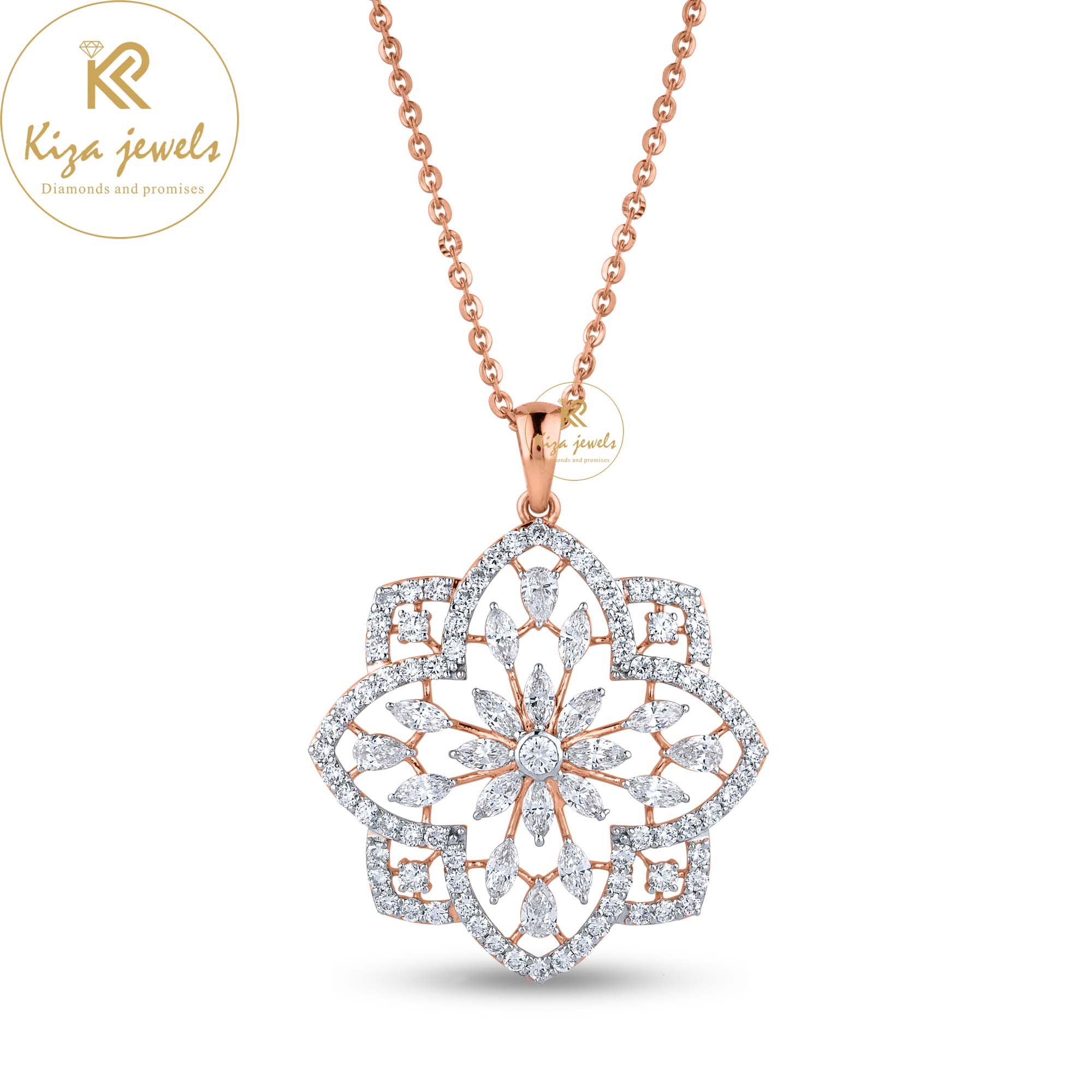 3.43 Pear, Marquise & Round Cut Diamond Pendant-Earring With Chain