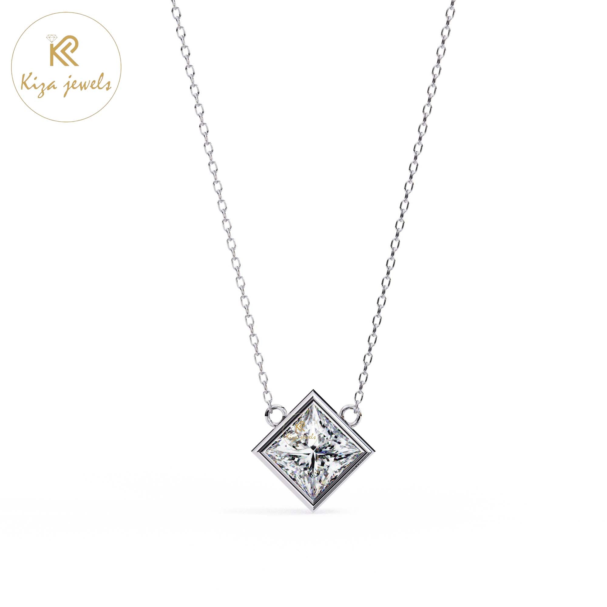 2.01 TDW Princess Cut Diamond Solitaire Pendant With Chain