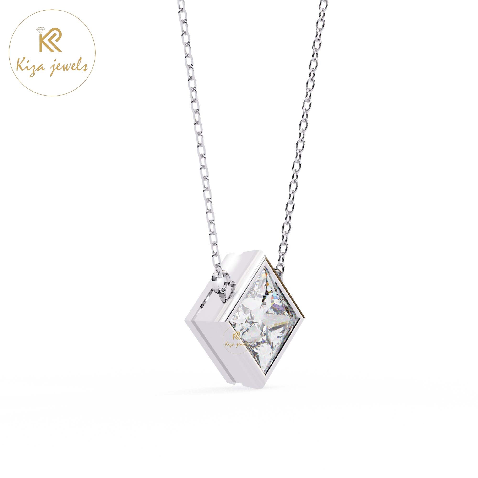 2.01 TDW Princess Cut Diamond Solitaire Pendant With Chain