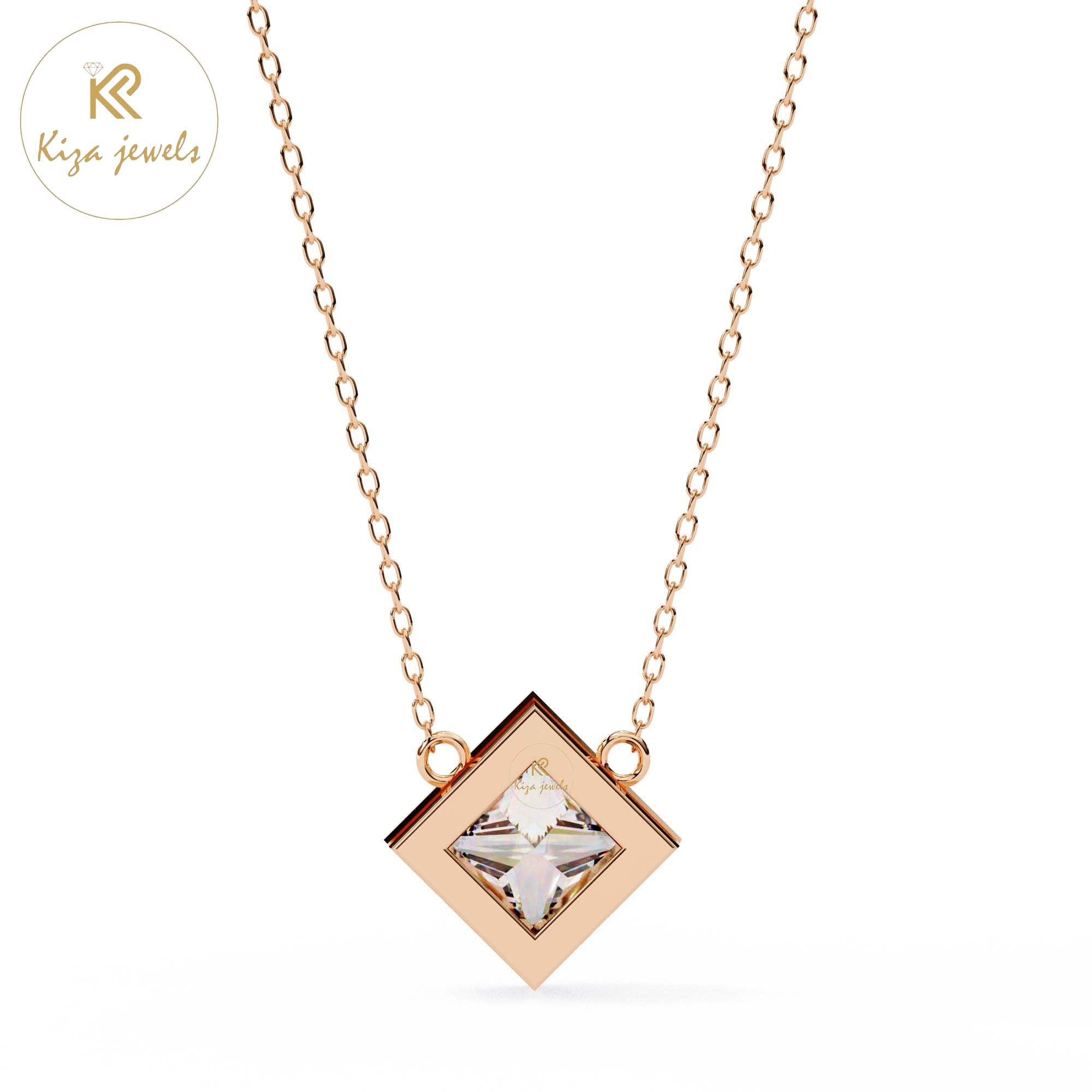 2.01 TDW Princess Cut Diamond Solitaire Pendant With Chain