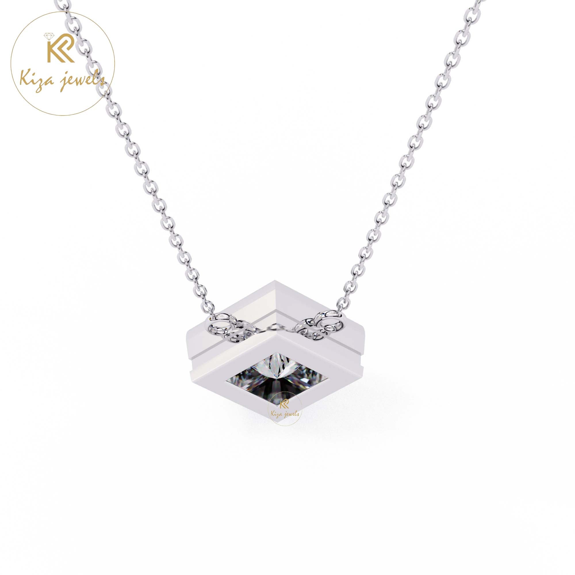 2.01 TDW Princess Cut Diamond Solitaire Pendant With Chain