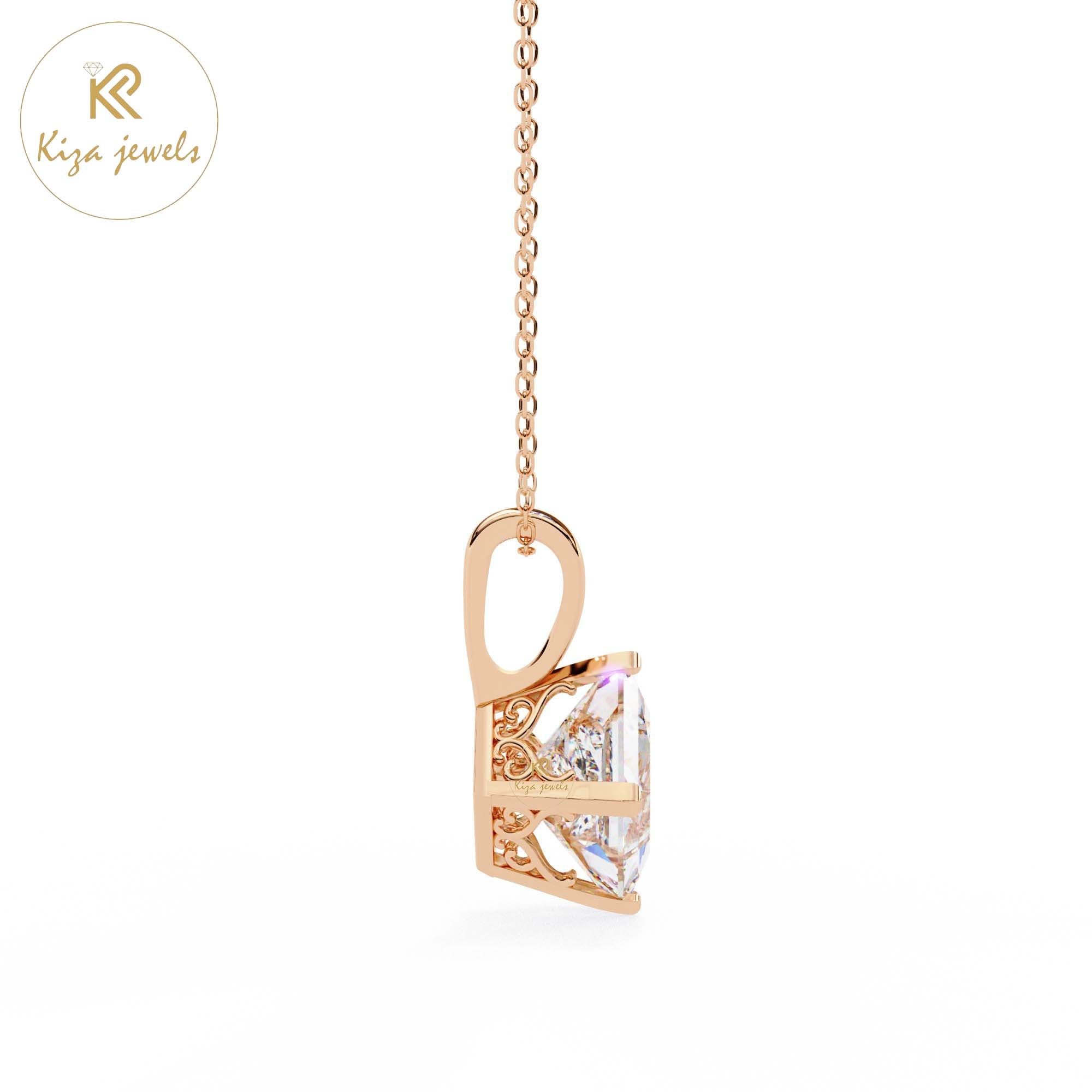 2.87 TDW Princess Cut Diamond Solitaire Pendant With Chain