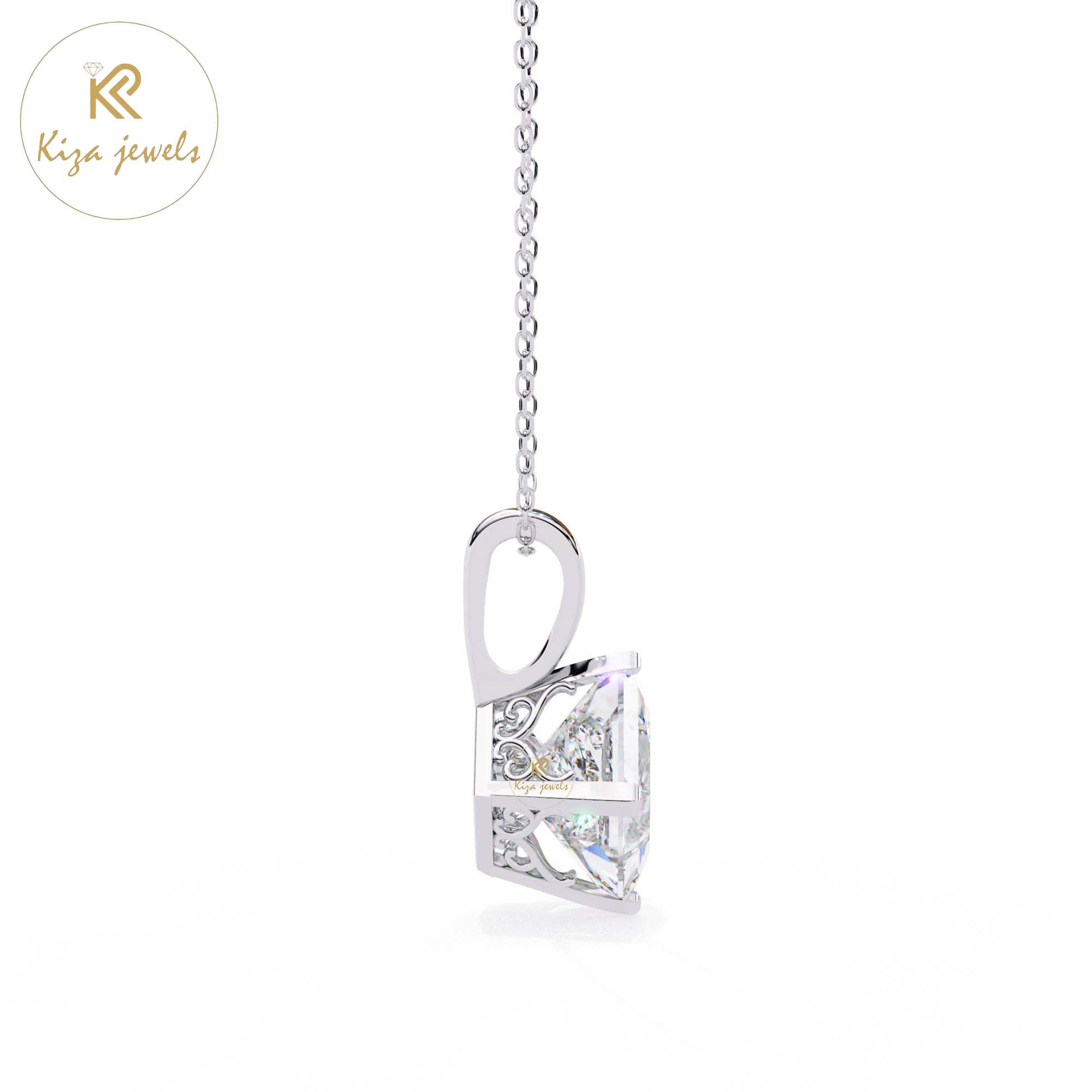 2.87 TDW Princess Cut Diamond Solitaire Pendant With Chain