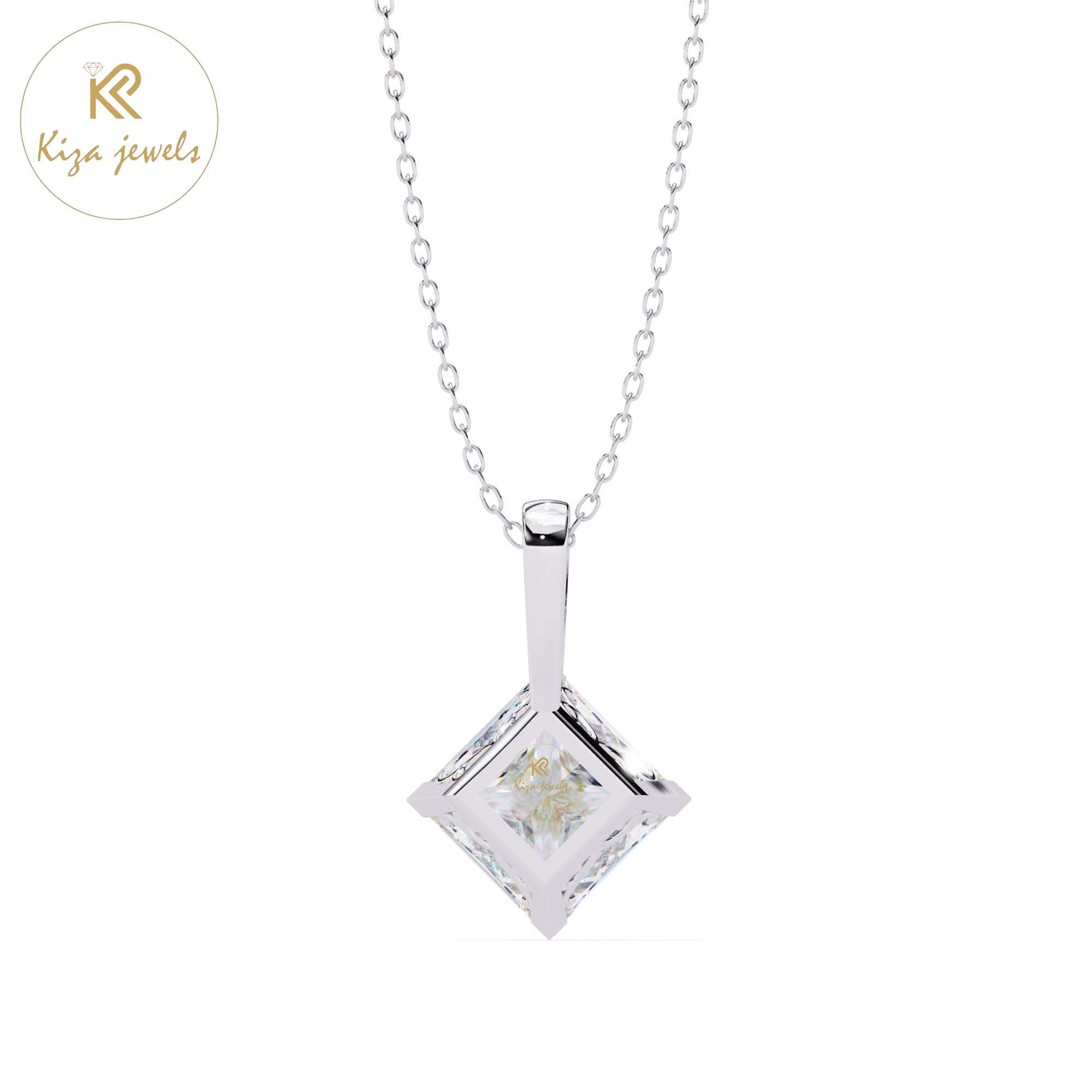 2.87 TDW Princess Cut Diamond Solitaire Pendant With Chain