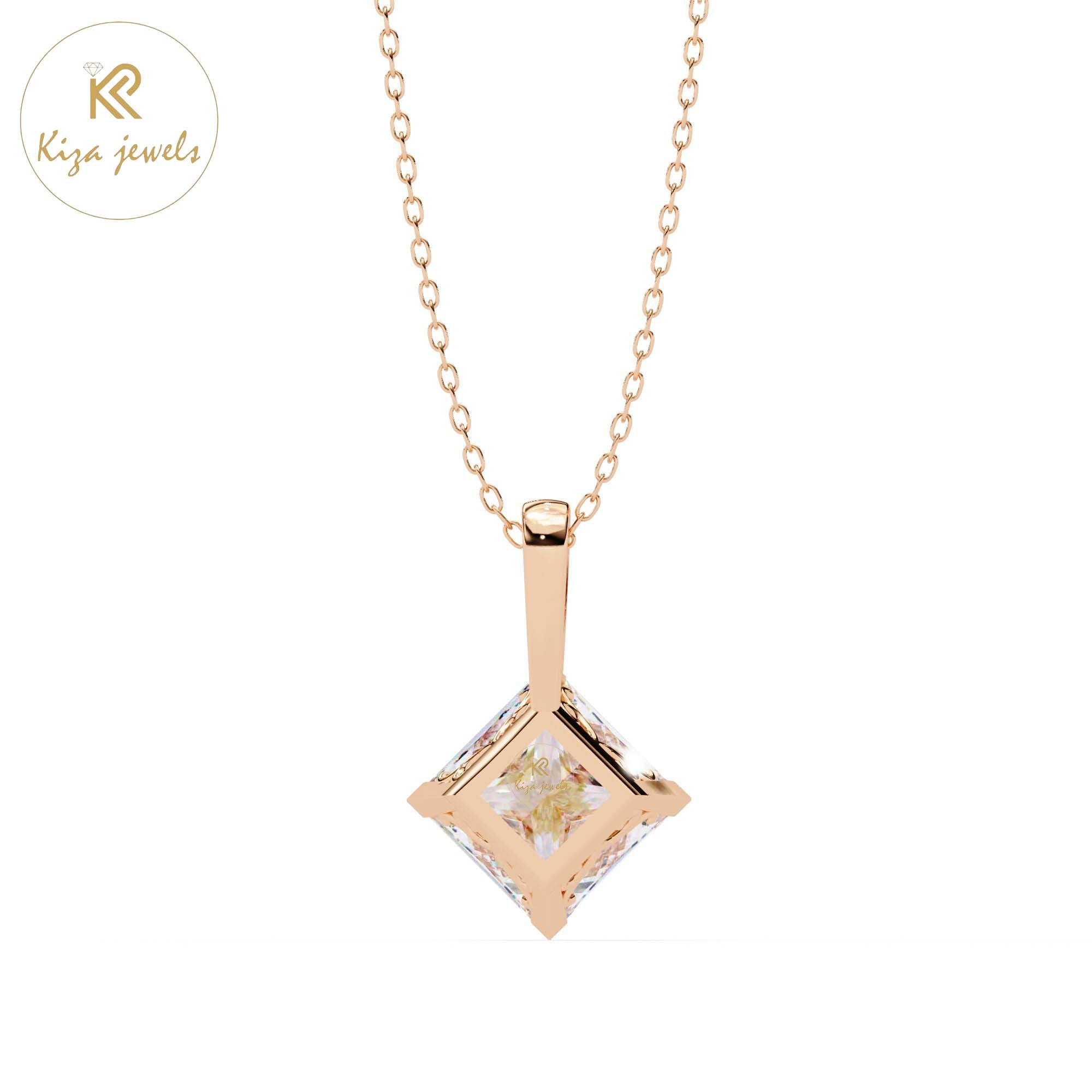 2.87 TDW Princess Cut Diamond Solitaire Pendant With Chain