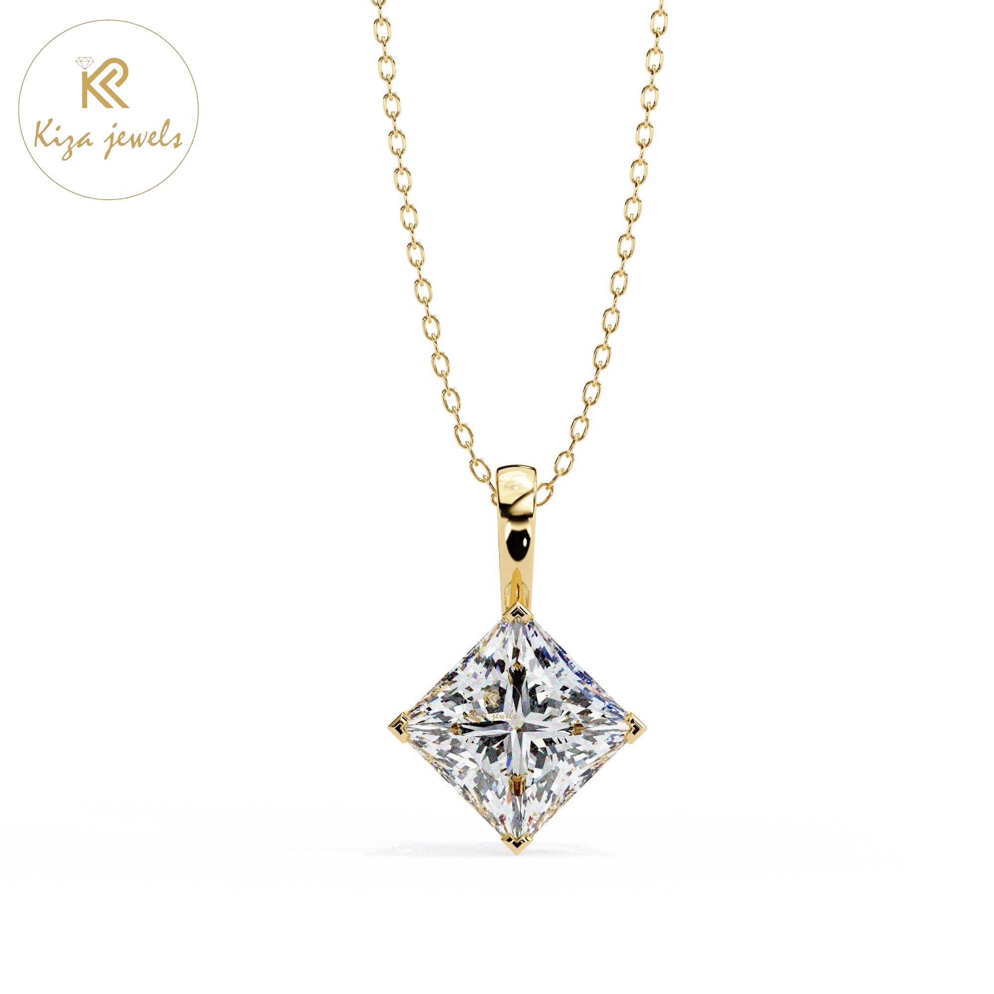 2.87 TDW Princess Cut Diamond Solitaire Pendant With Chain