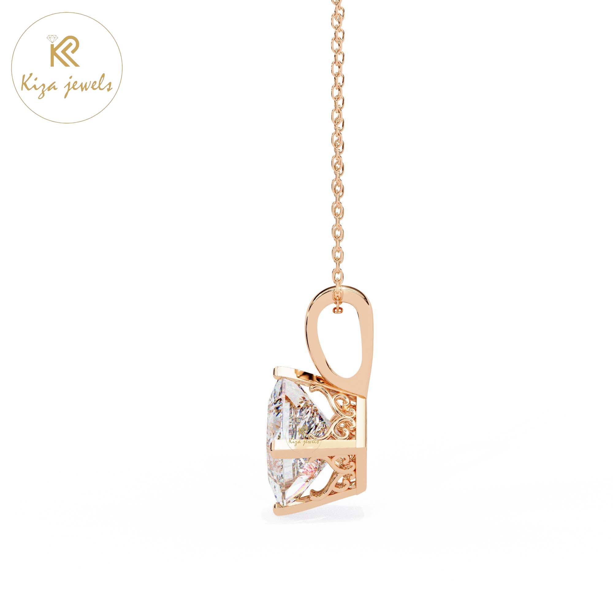 2.87 TDW Princess Cut Diamond Solitaire Pendant With Chain