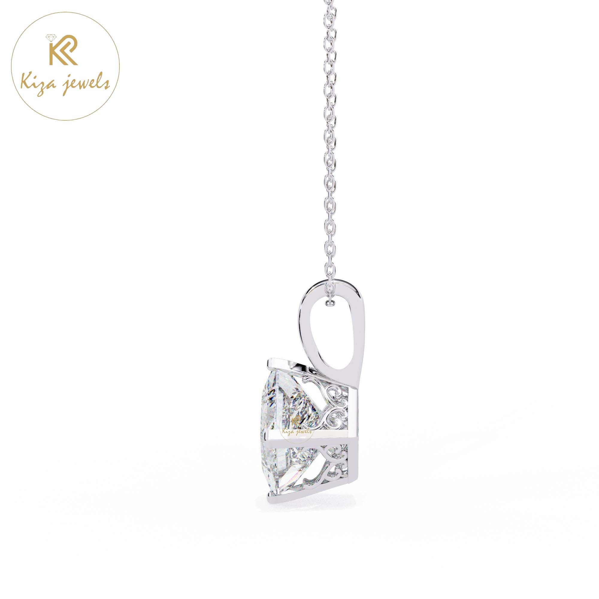 2.87 TDW Princess Cut Diamond Solitaire Pendant With Chain