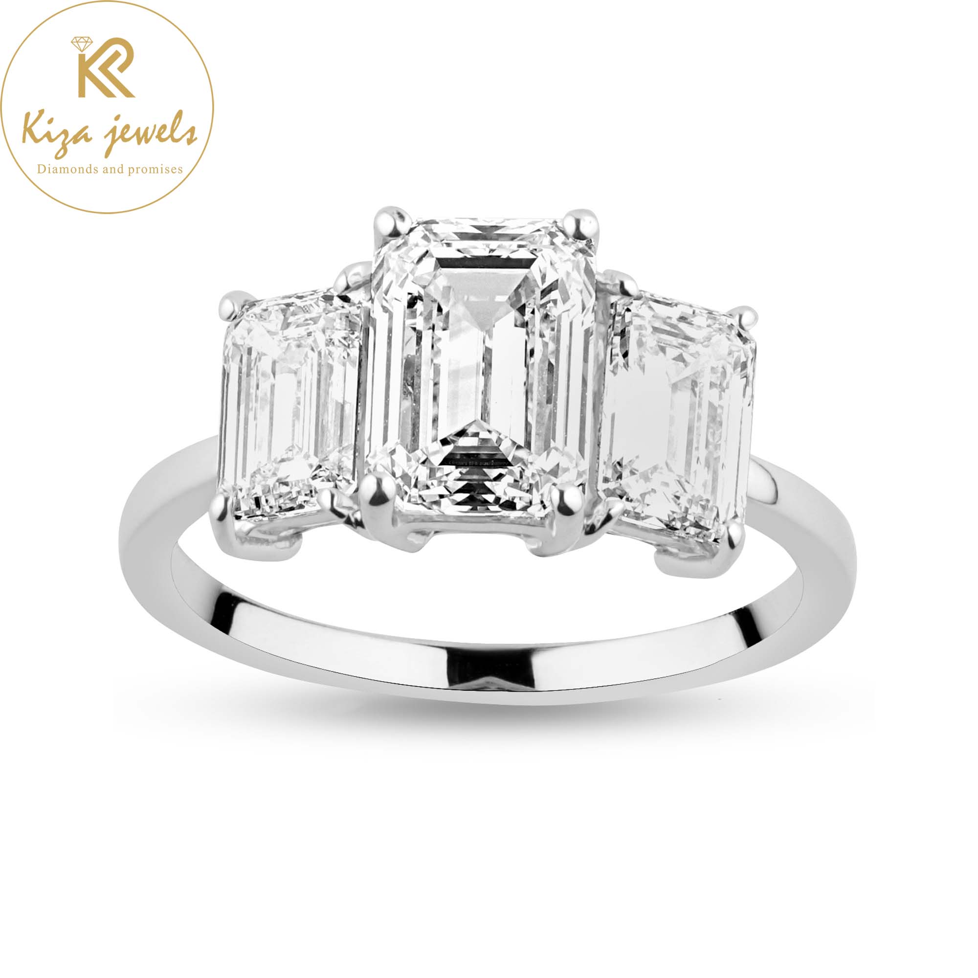 2.75 TDW Emerald Cut Diamond Women's Three Stone Ring