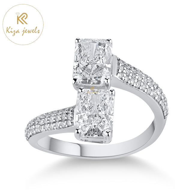 2.41 TDW Radiant & Round Cut Diamond Women's Engagement Ring