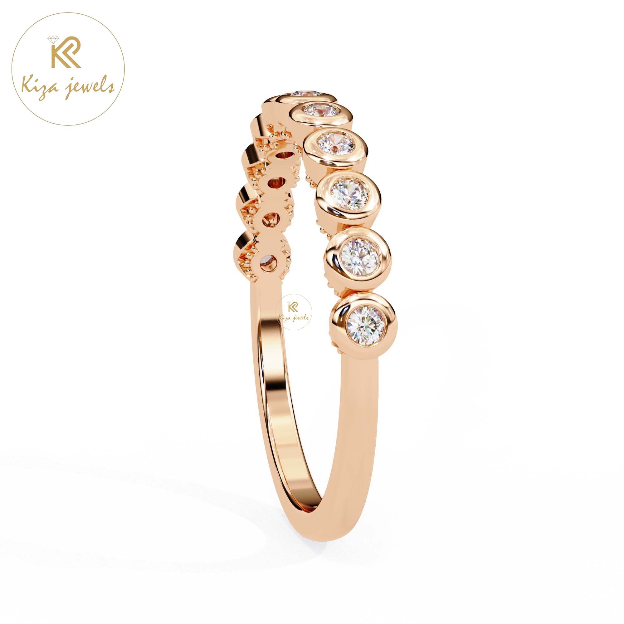 0.17 TDW Round Cut Women's Diamond Minimalist Ring