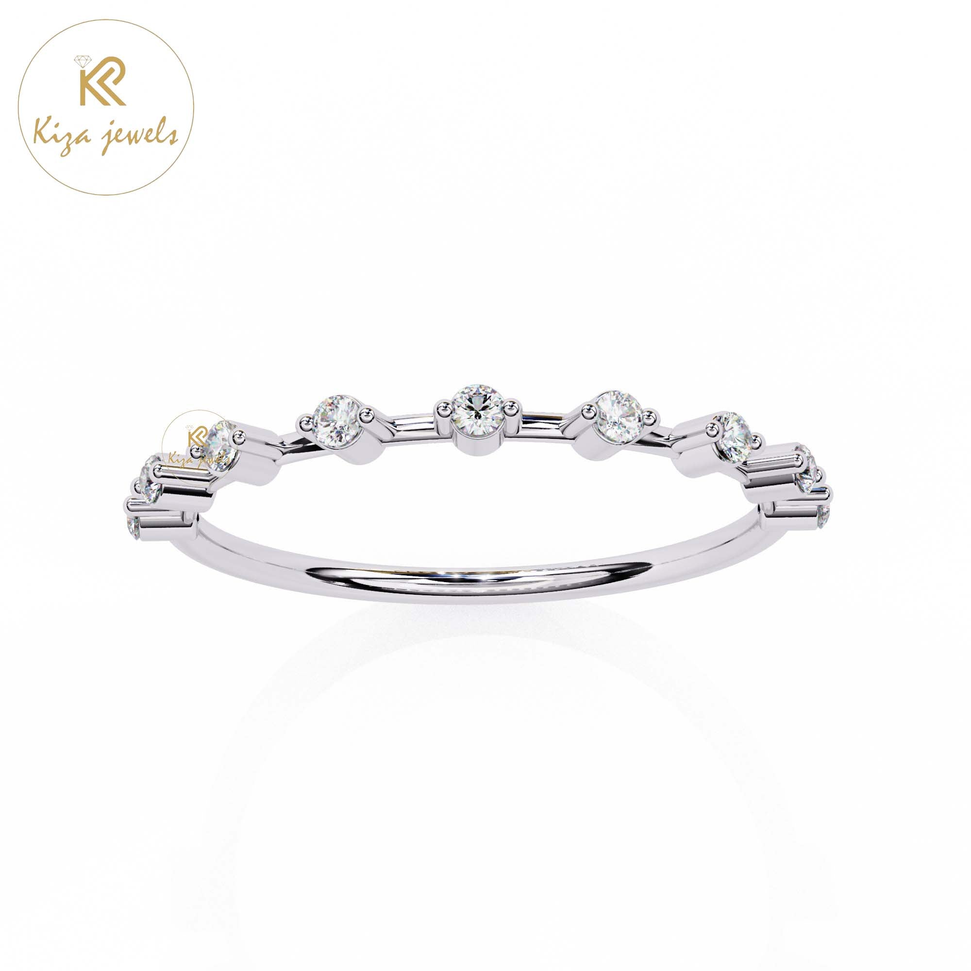 0.21 TDW Round Cut Women's Diamond Minimalist Ring