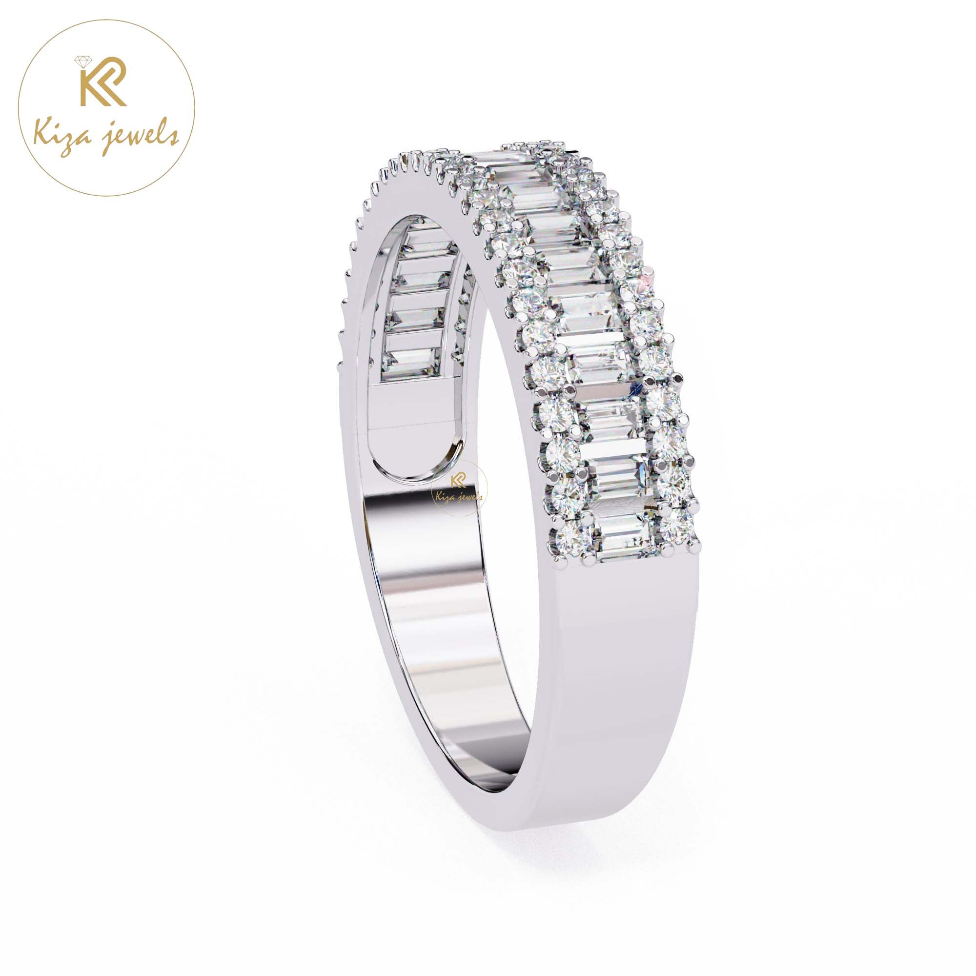 0.60 TDW Round & Baguette Cut Women's Diamond Minimalist Band