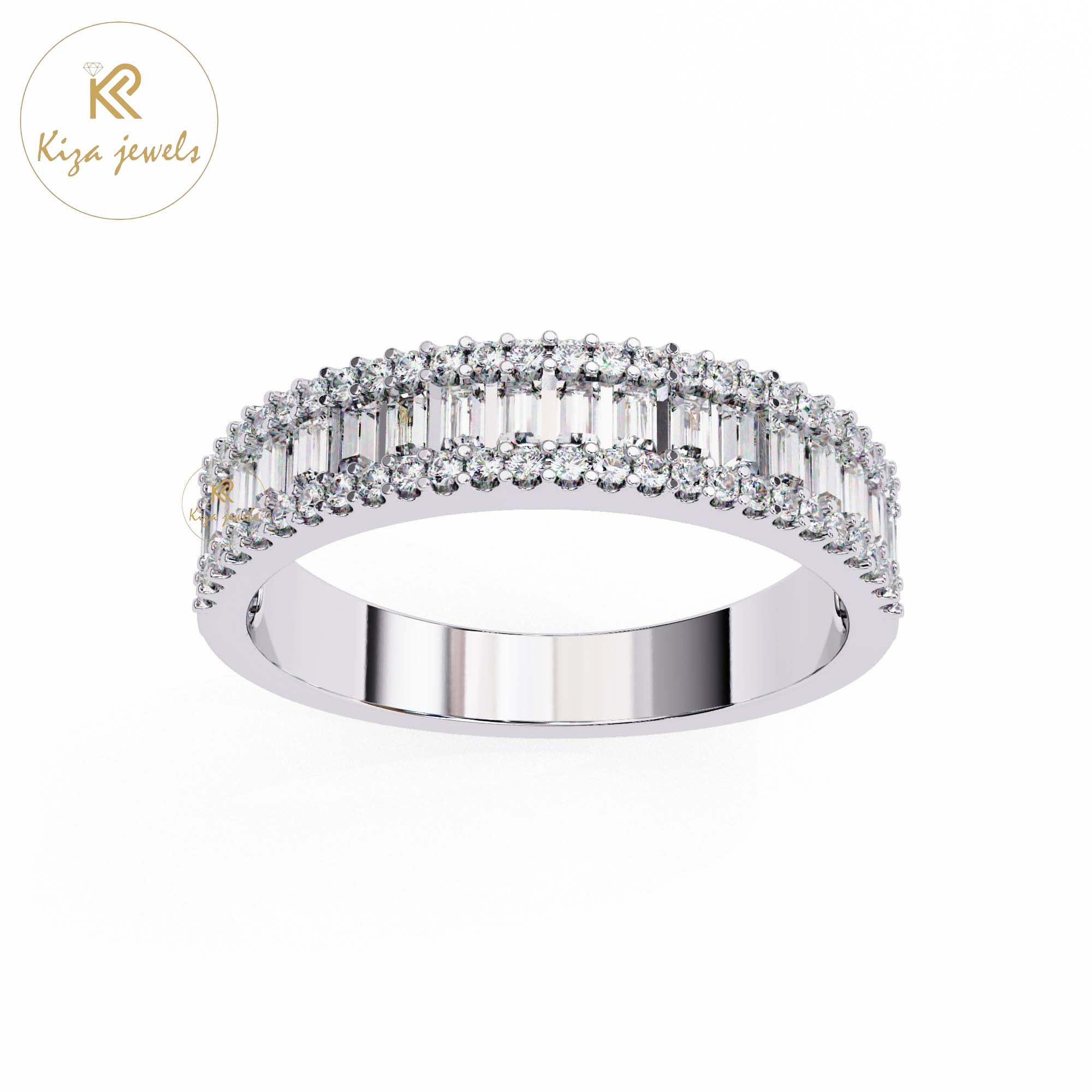 0.60 TDW Round & Baguette Cut Women's Diamond Minimalist Band