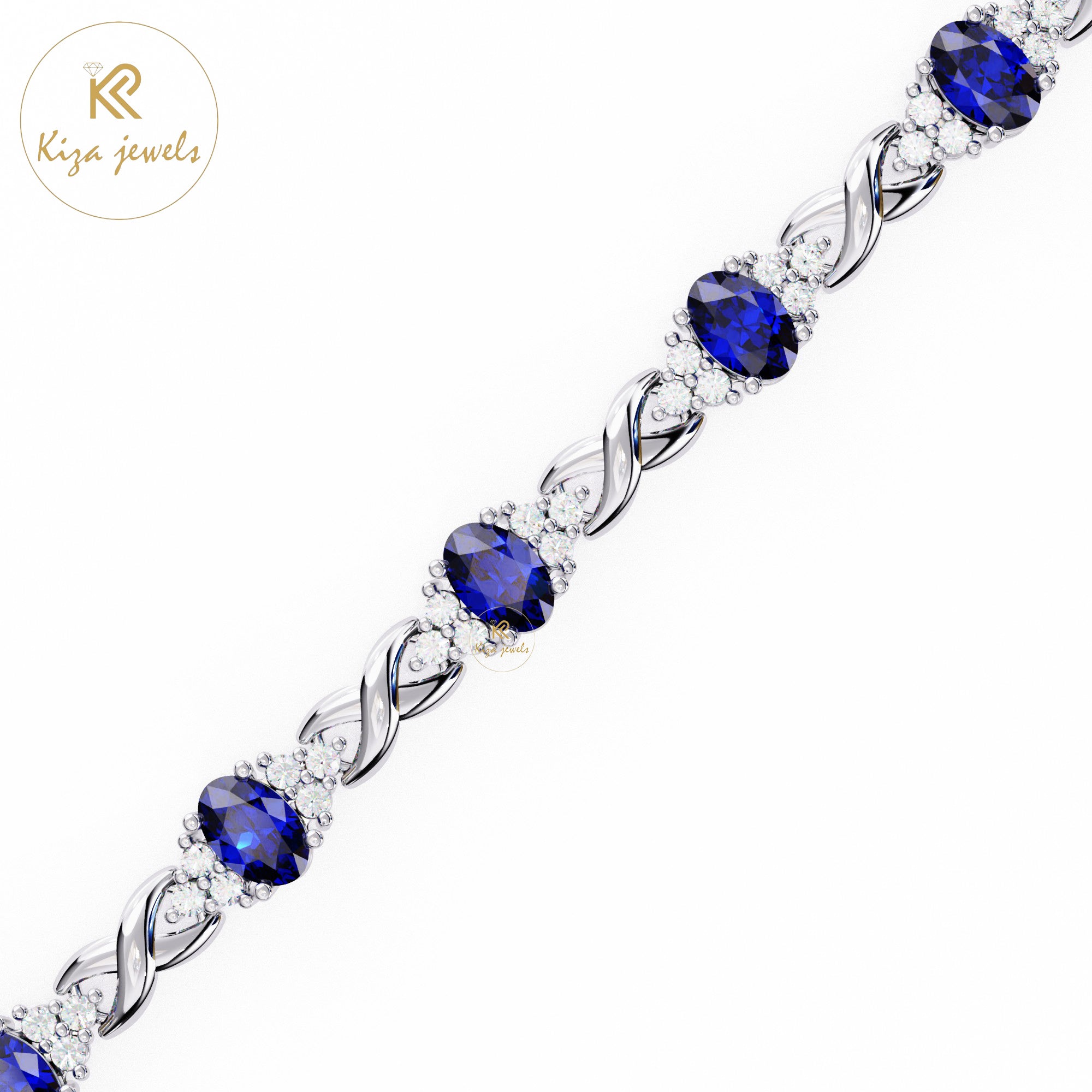 5.26 TDW Round Cut Diamond & Oval Gemstone Women's Bangle Bracelet