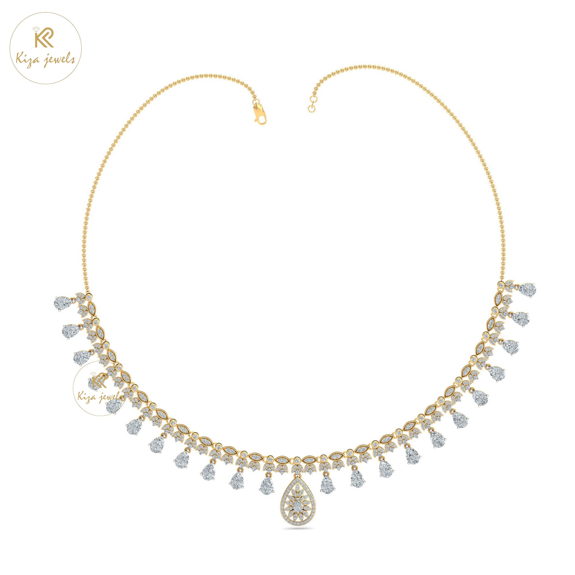 10.735 TDW Round & Pear Cut Diamond Yellow Gold Charm Necklace