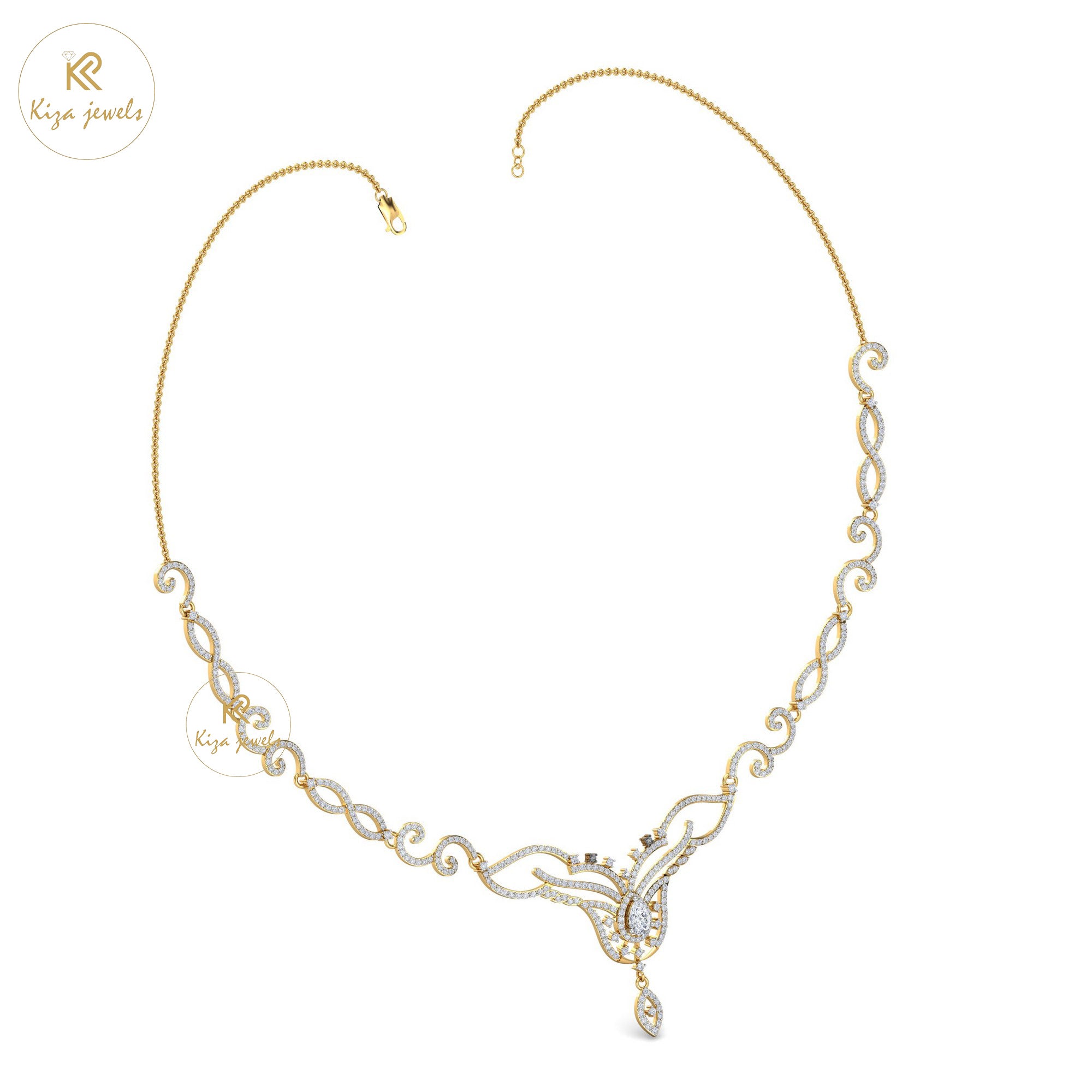 3.926 TDW Round & Pear Cut Diamond Yellow Gold Charm Necklace