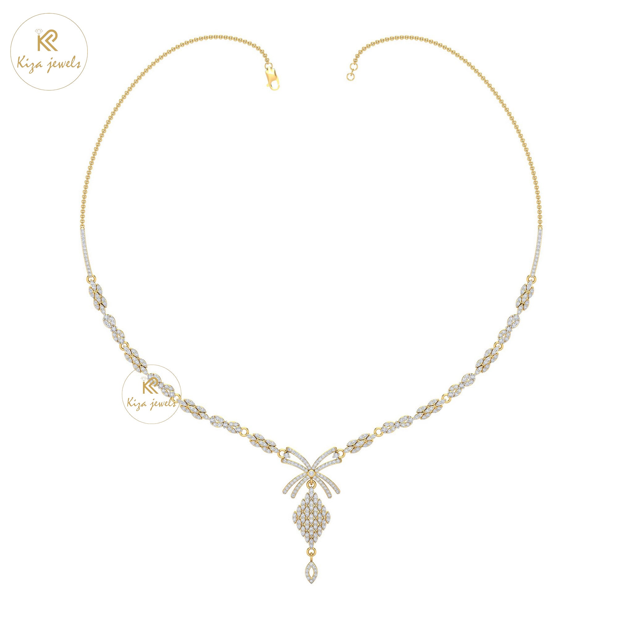 2.297 TDW Round Cut Diamond Yellow Gold Charm Necklace