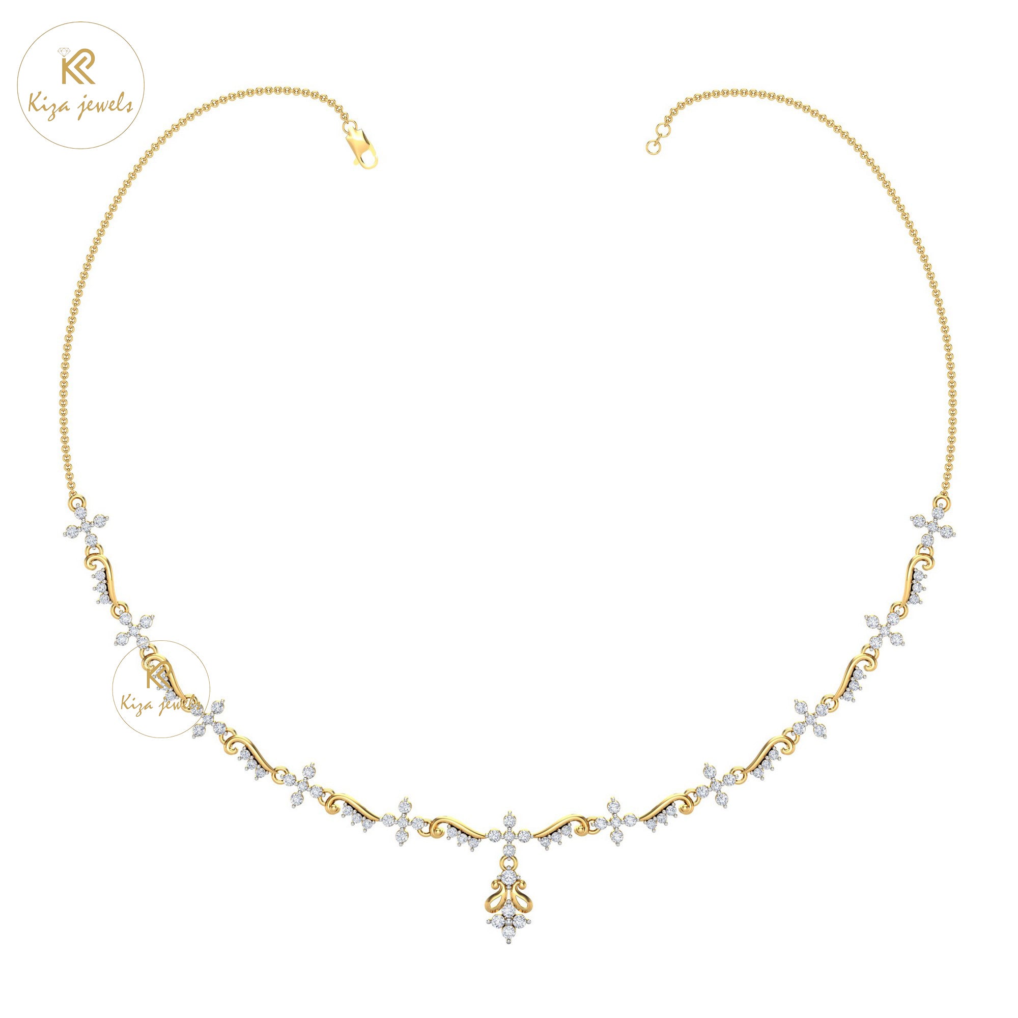 2.737 TDW Round Cut Diamond Yellow Gold Charm Necklace