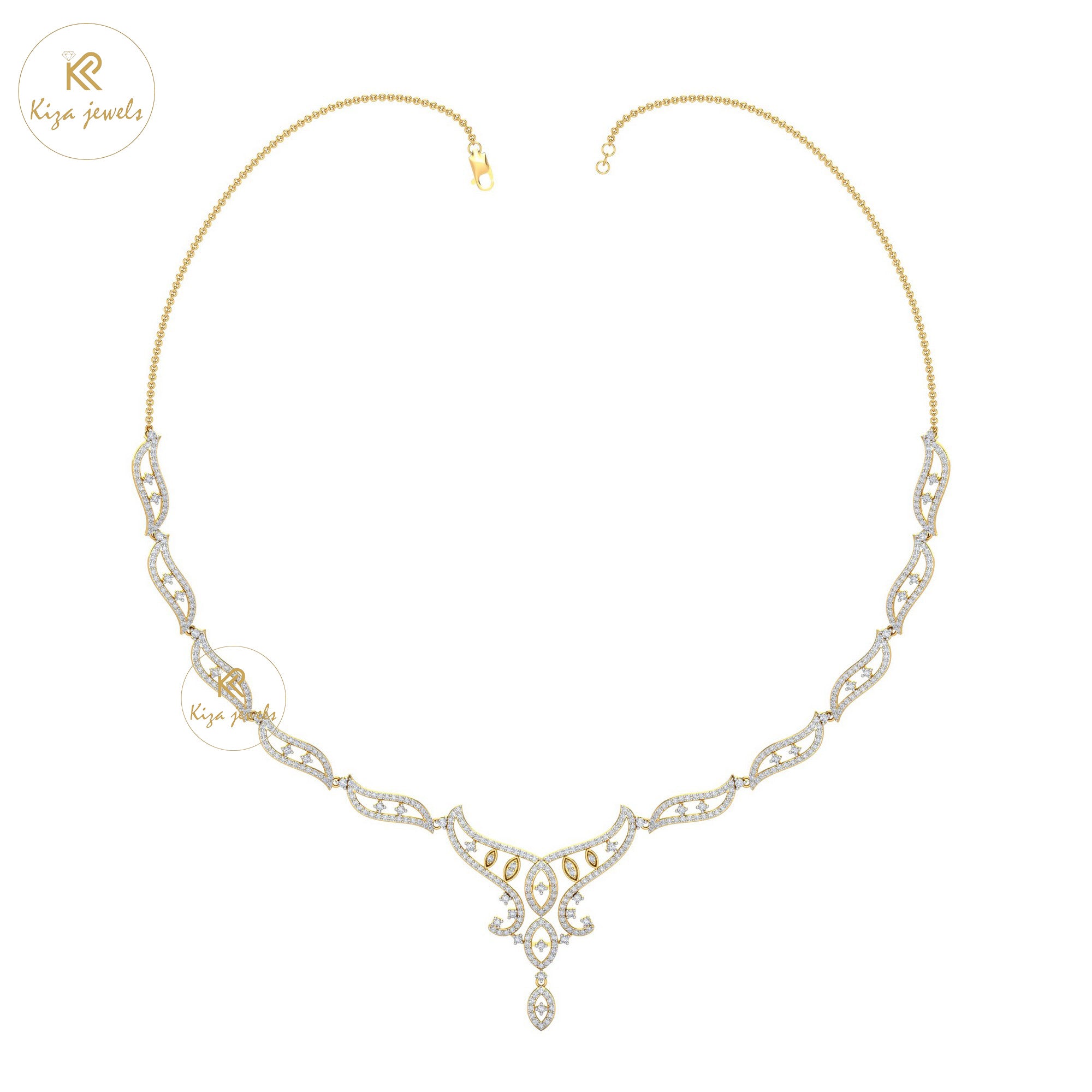 3.084 TDW Round Cut Diamond Yellow Gold Charm Necklace