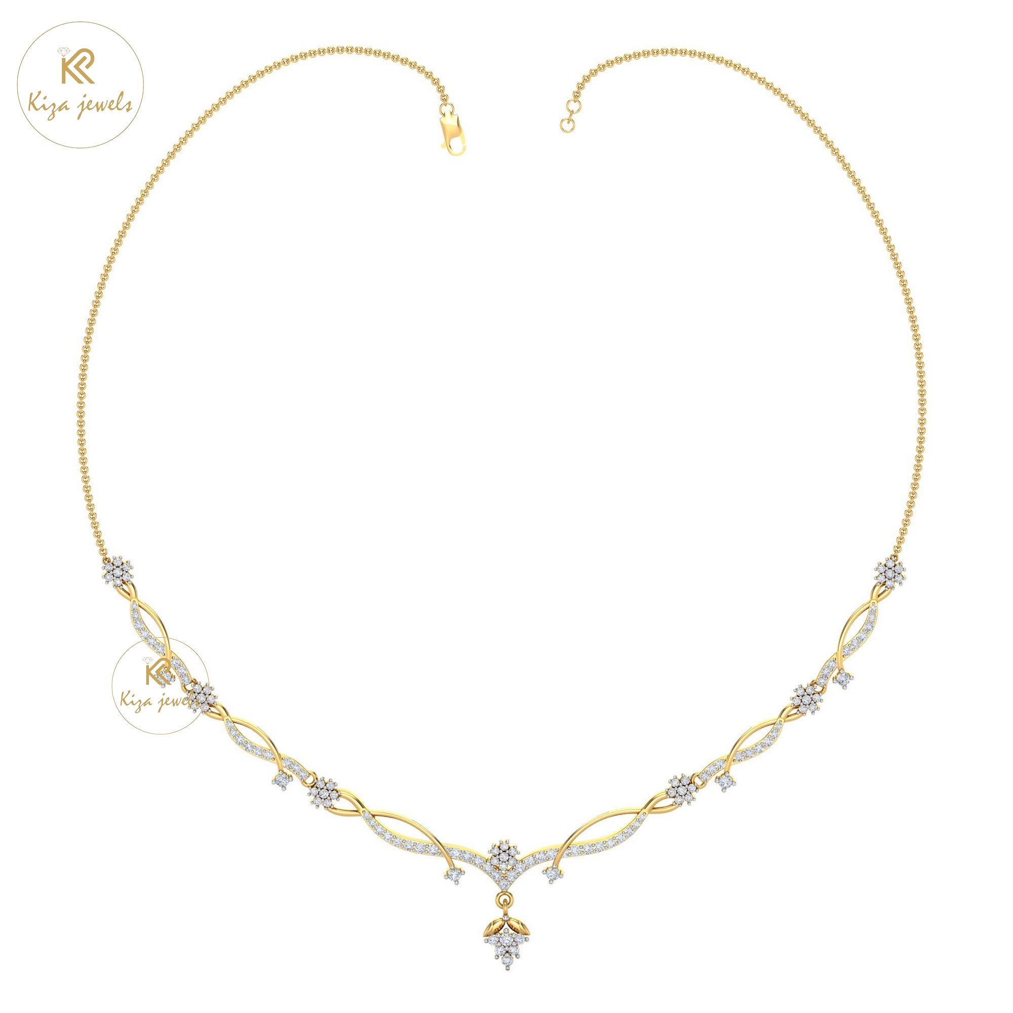 2.142 TDW Round Cut Diamond Yellow Gold Charm Necklace