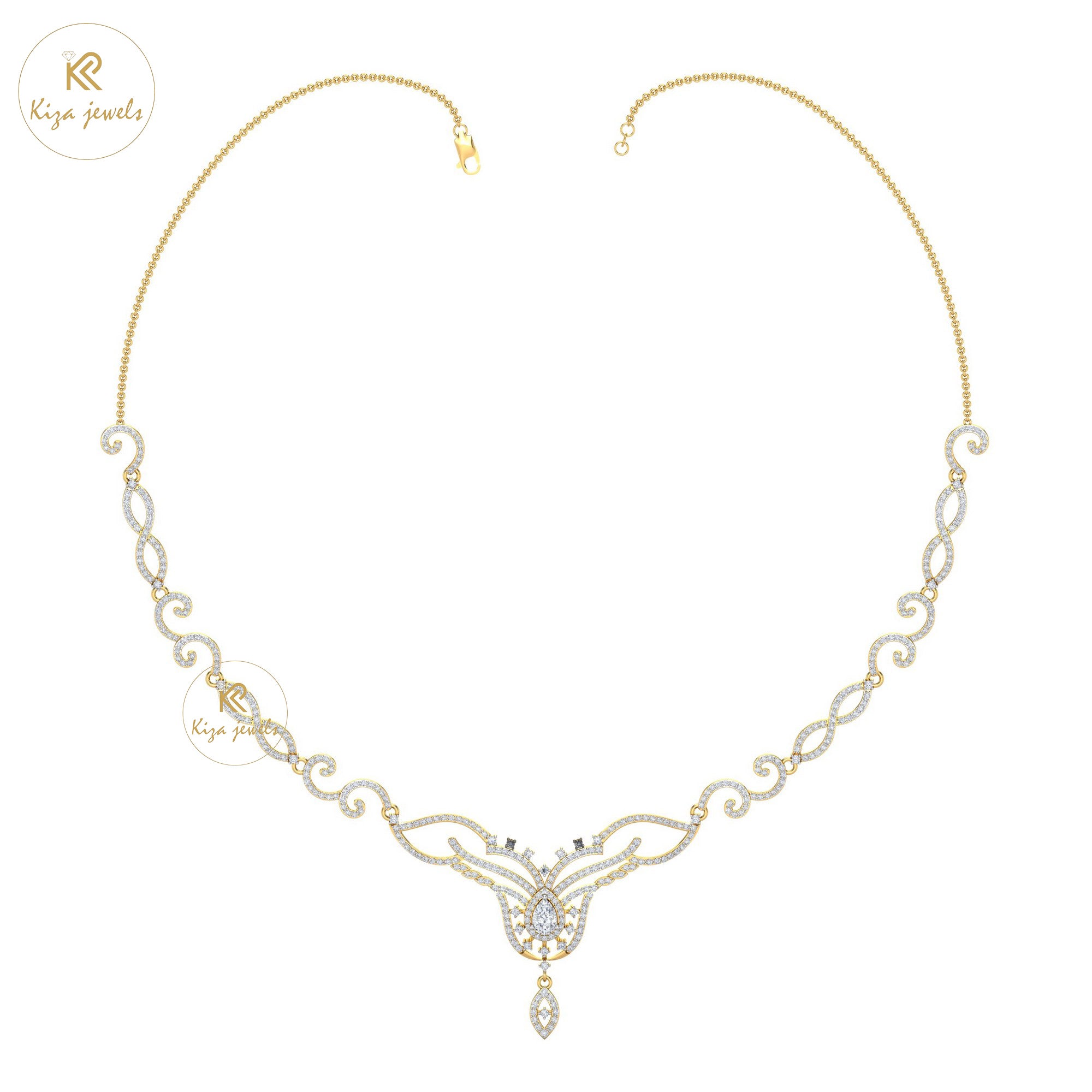 3.926 TDW Round & Pear Cut Diamond Yellow Gold Charm Necklace