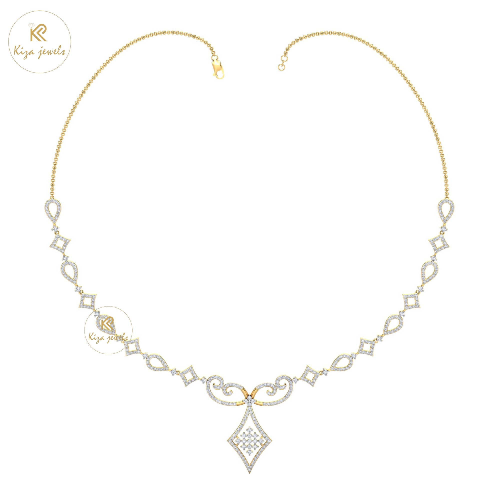 3.386 TDW Round Cut Diamond Yellow Gold Charm Necklace