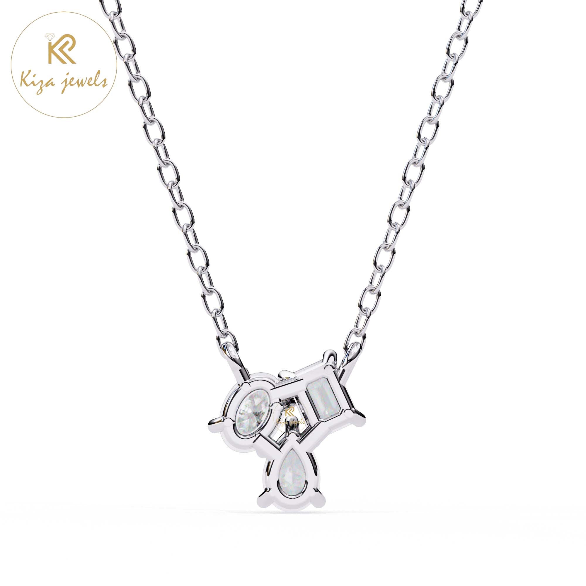 0.93 TDW Oval, Pear, Emerald Cut Diamond Custom Pendant With Chain