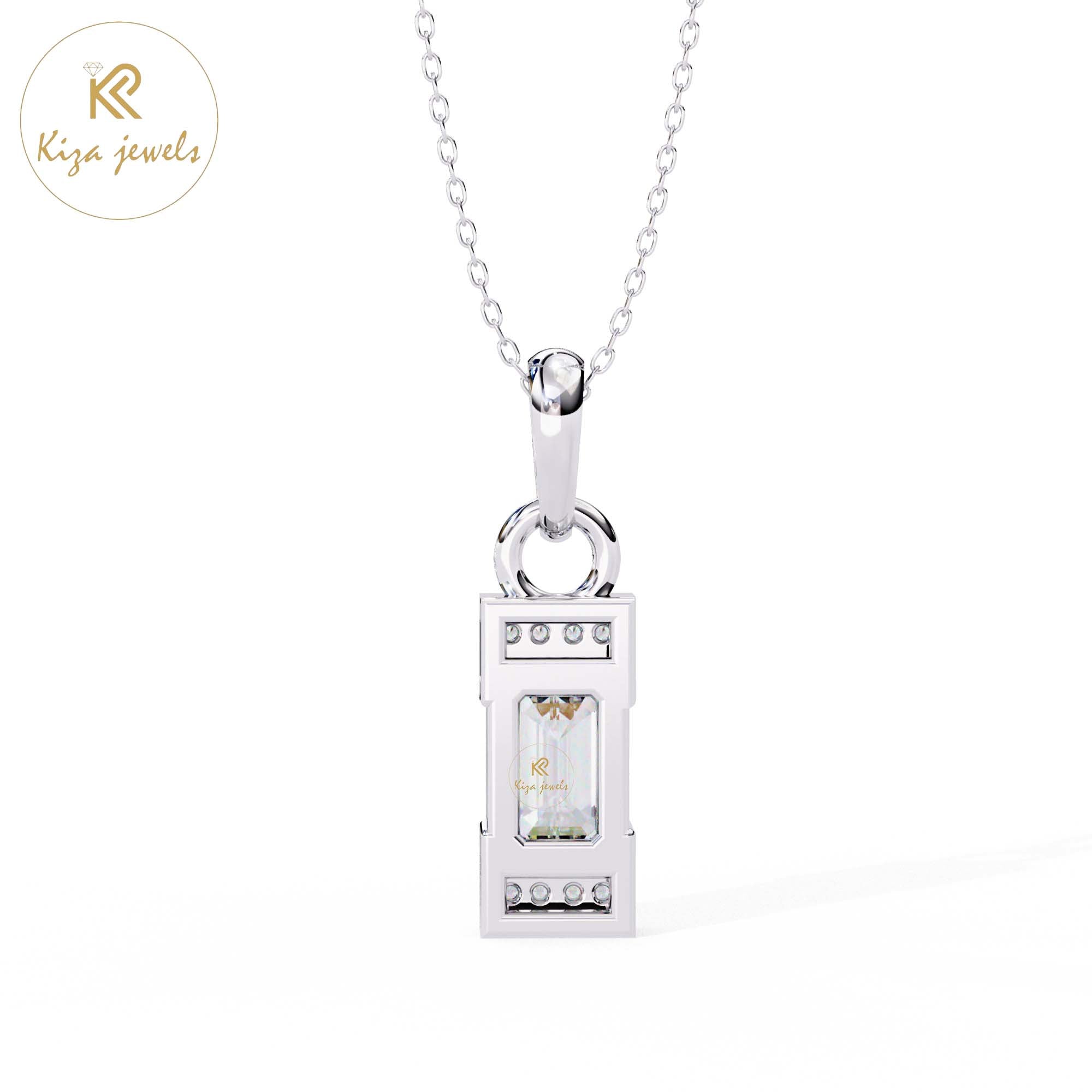 1.05 TDW Round & Emerald Cut Diamond Custom Pendant With Chain