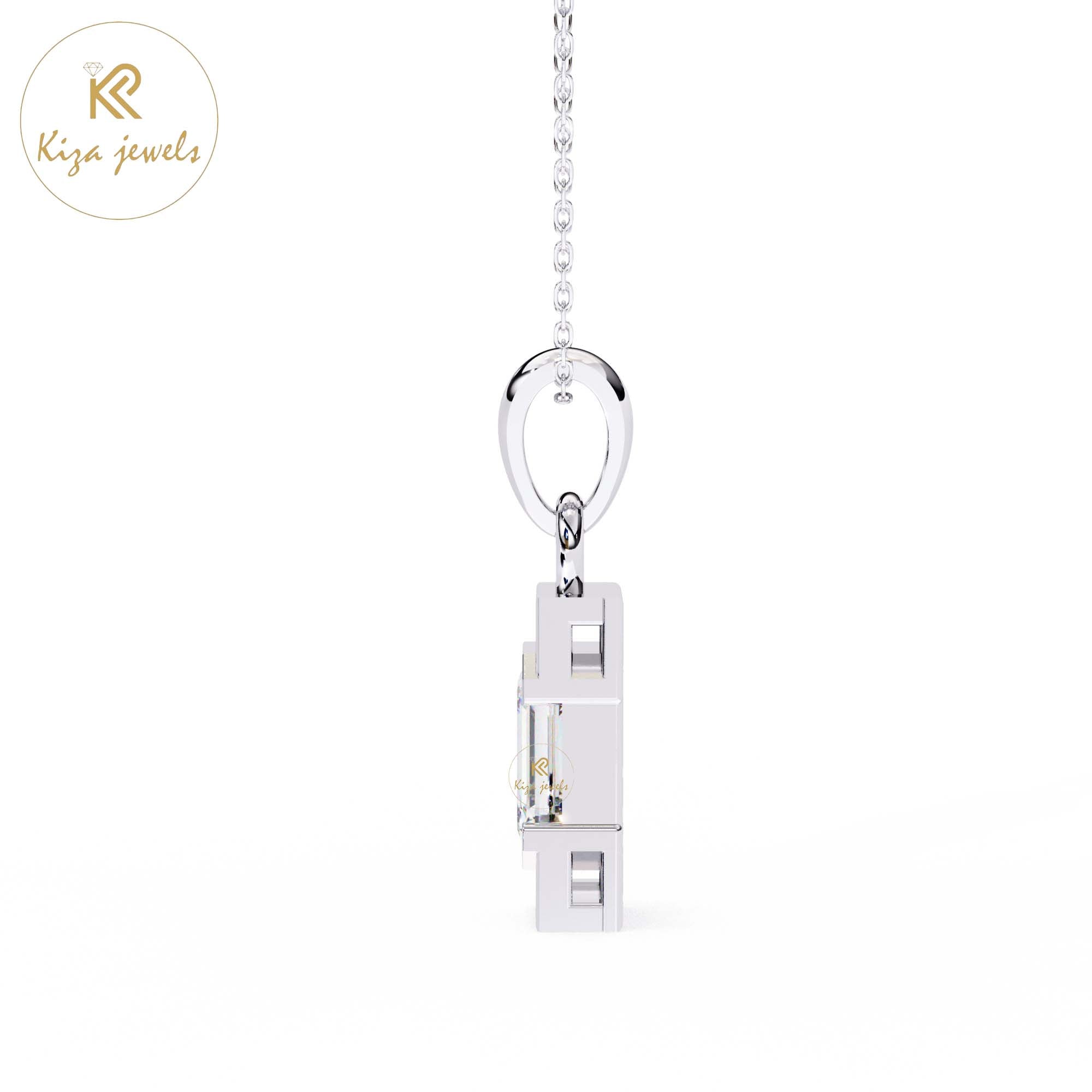 1.05 TDW Round & Emerald Cut Diamond Custom Pendant With Chain