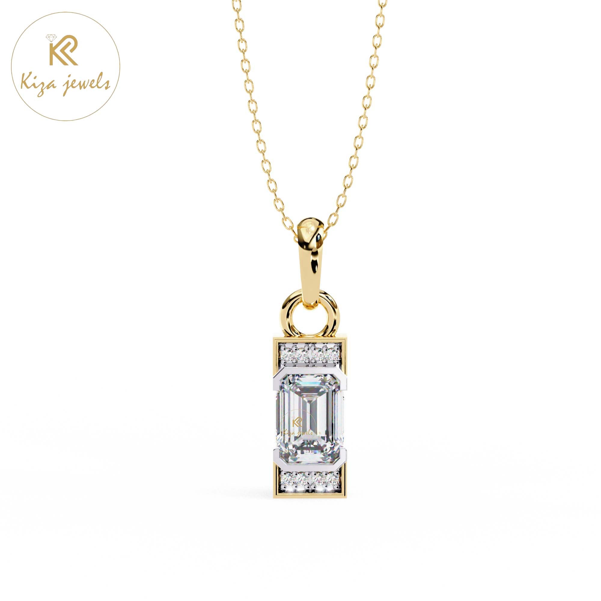 1.05 TDW Round & Emerald Cut Diamond Custom Pendant With Chain