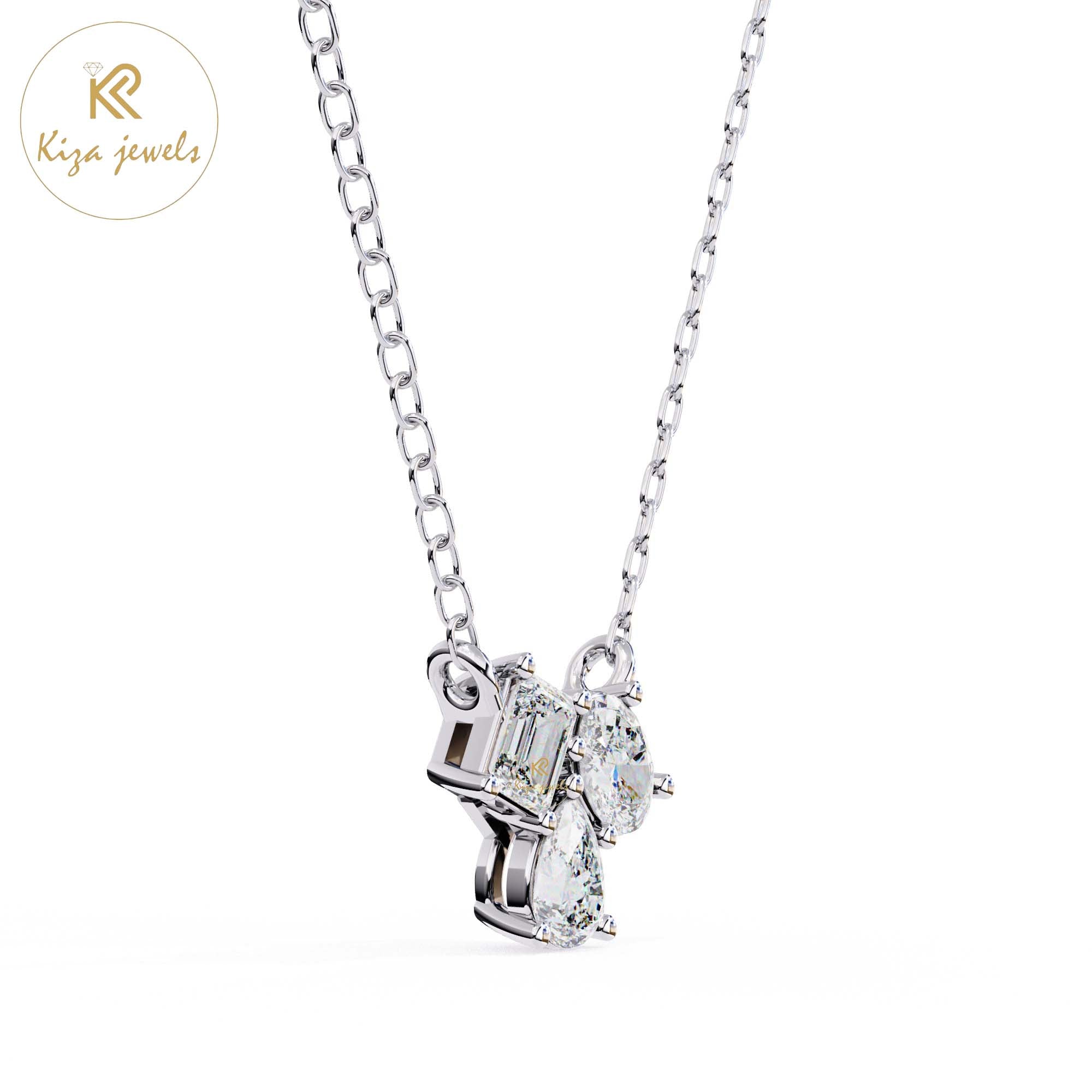 0.93 TDW Oval, Pear, Emerald Cut Diamond Custom Pendant With Chain