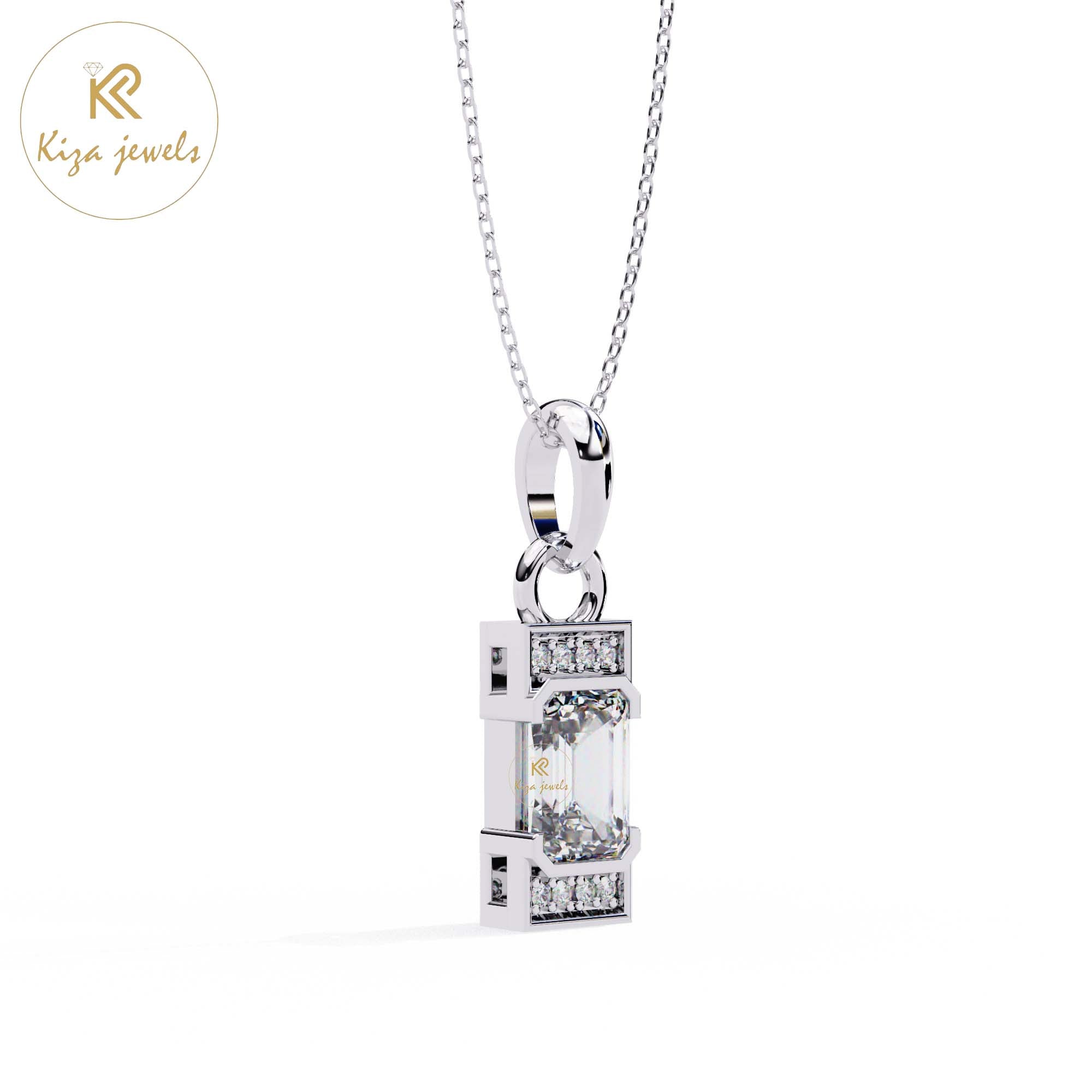 1.05 TDW Round & Emerald Cut Diamond Custom Pendant With Chain