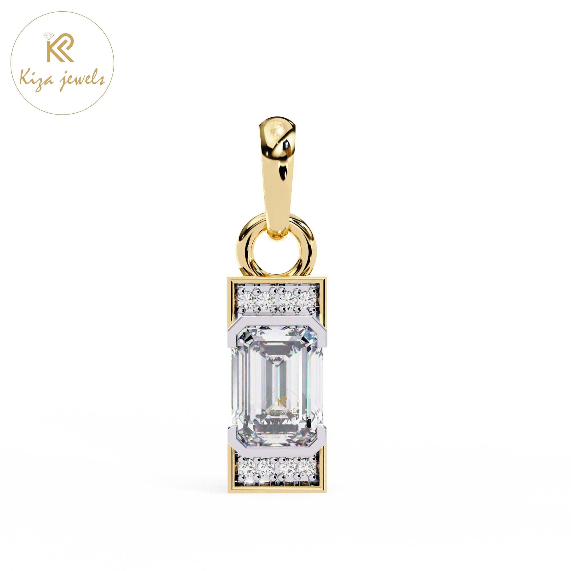 1.05 TDW Round & Emerald Cut Diamond Custom Pendant With Chain