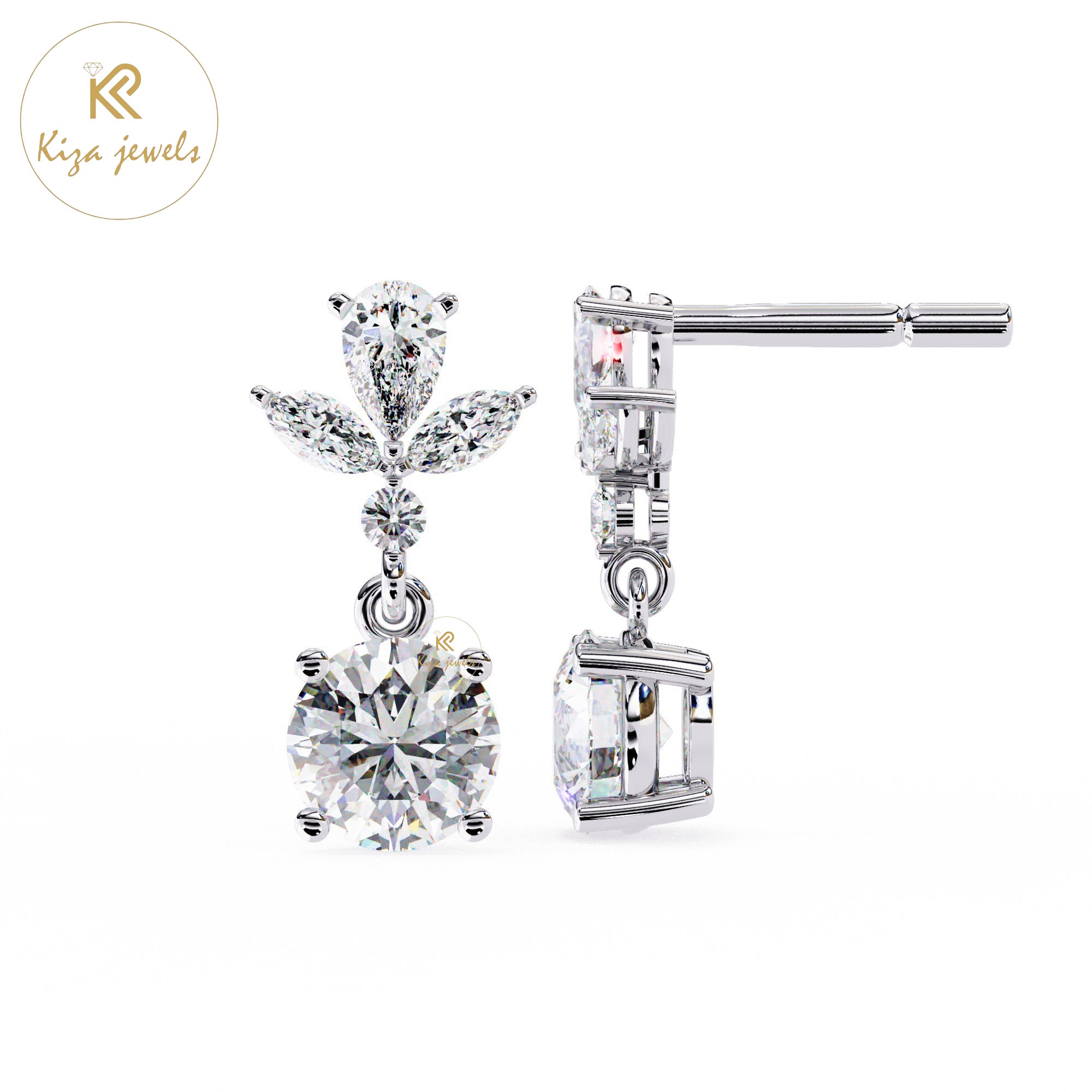 1.16 TDW Round & Marquise & Pear Cut Diamond Women's Stud Earring