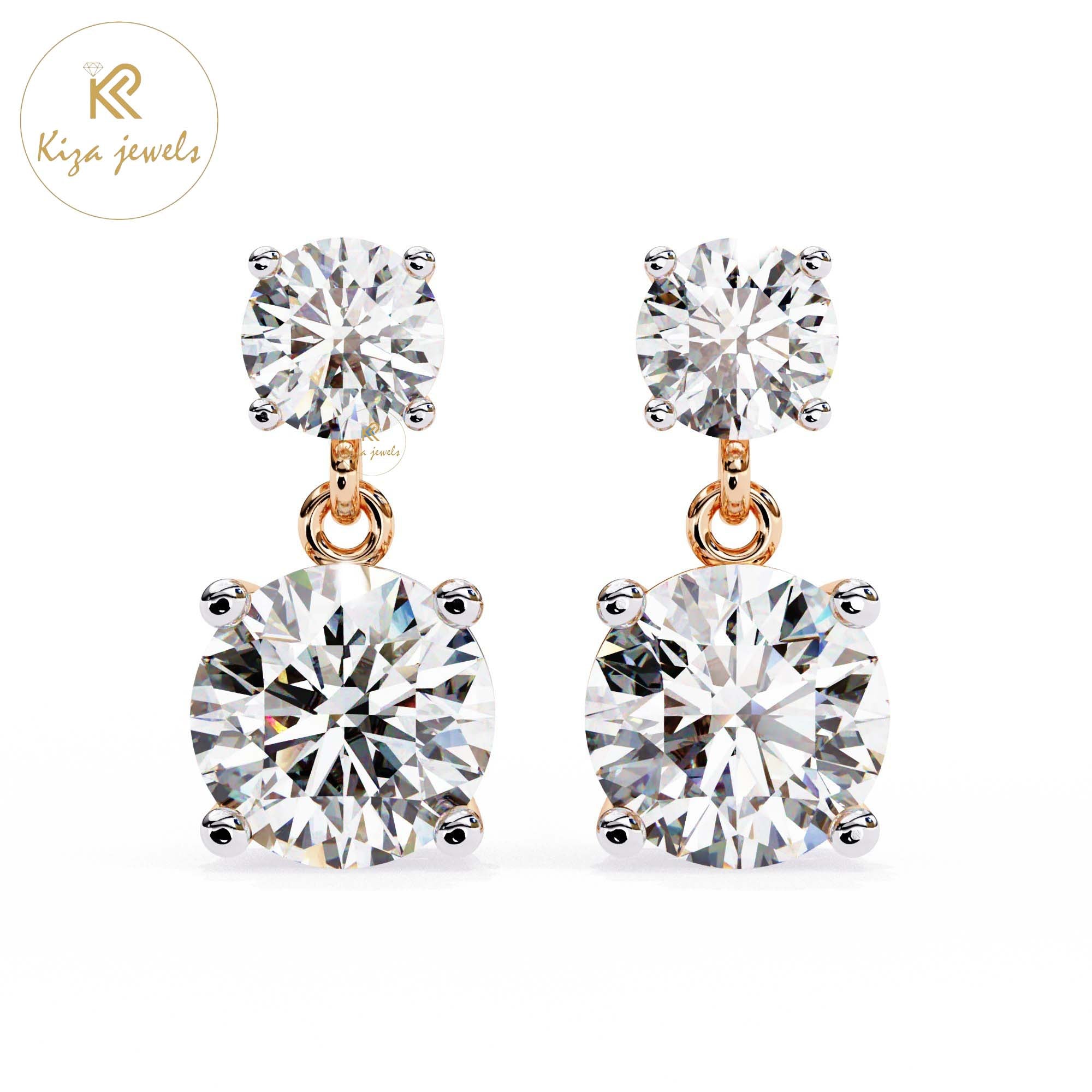 7.46 TDW Round Cut Diamond drop & Dangle Earring