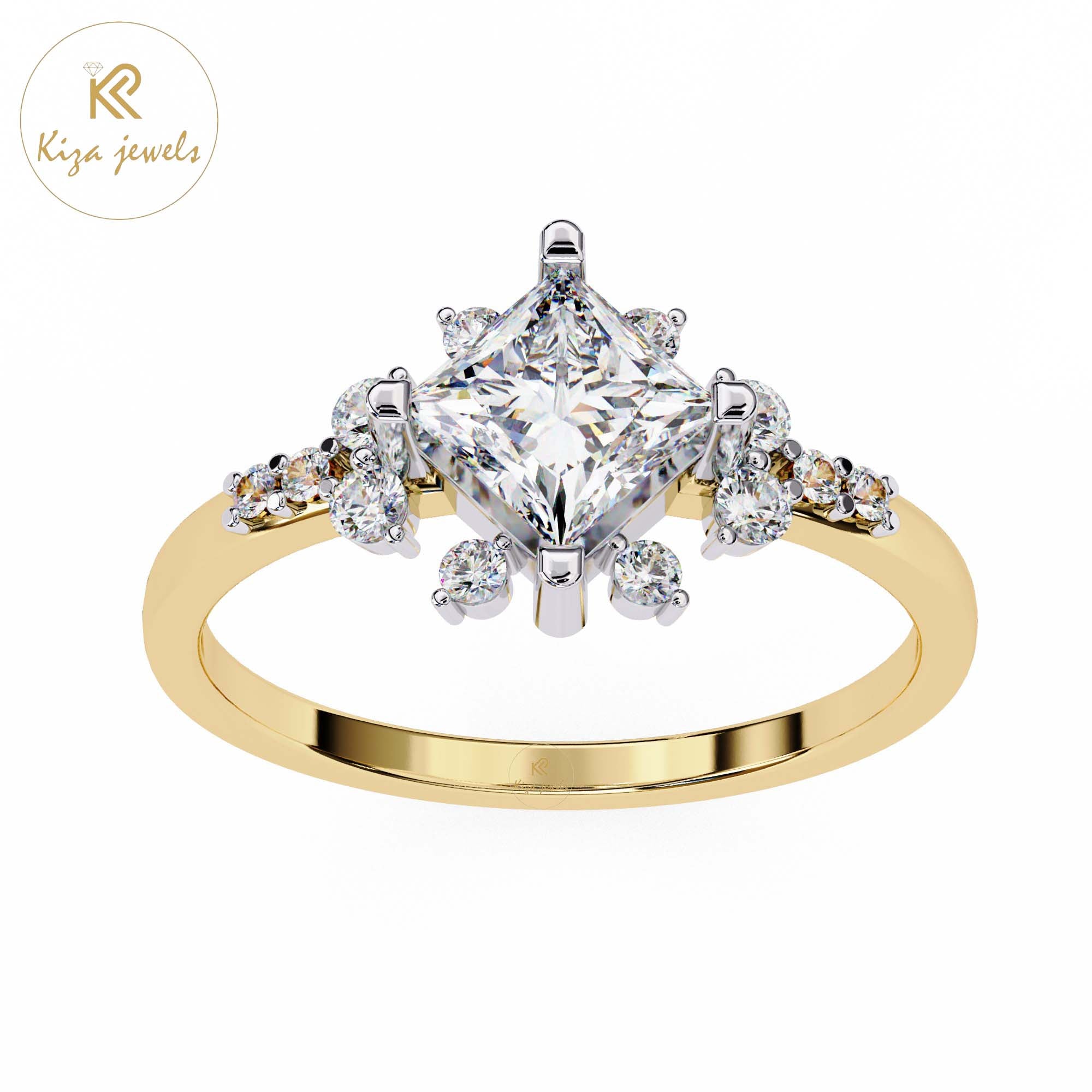 1.01 TDW Princess & Round Cut Women's Diamond Engagement Ring