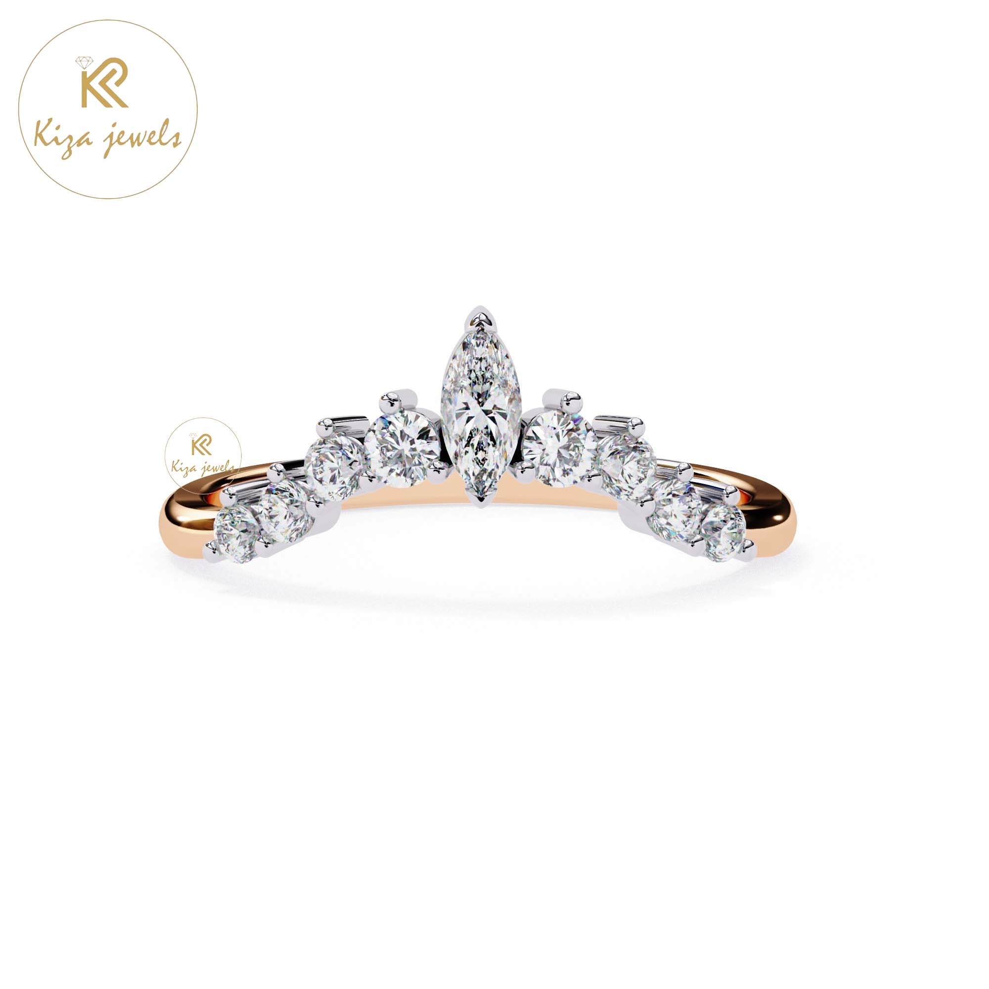 0.39 TDW Round & Marquise Cut Minimalist Diamond Ring