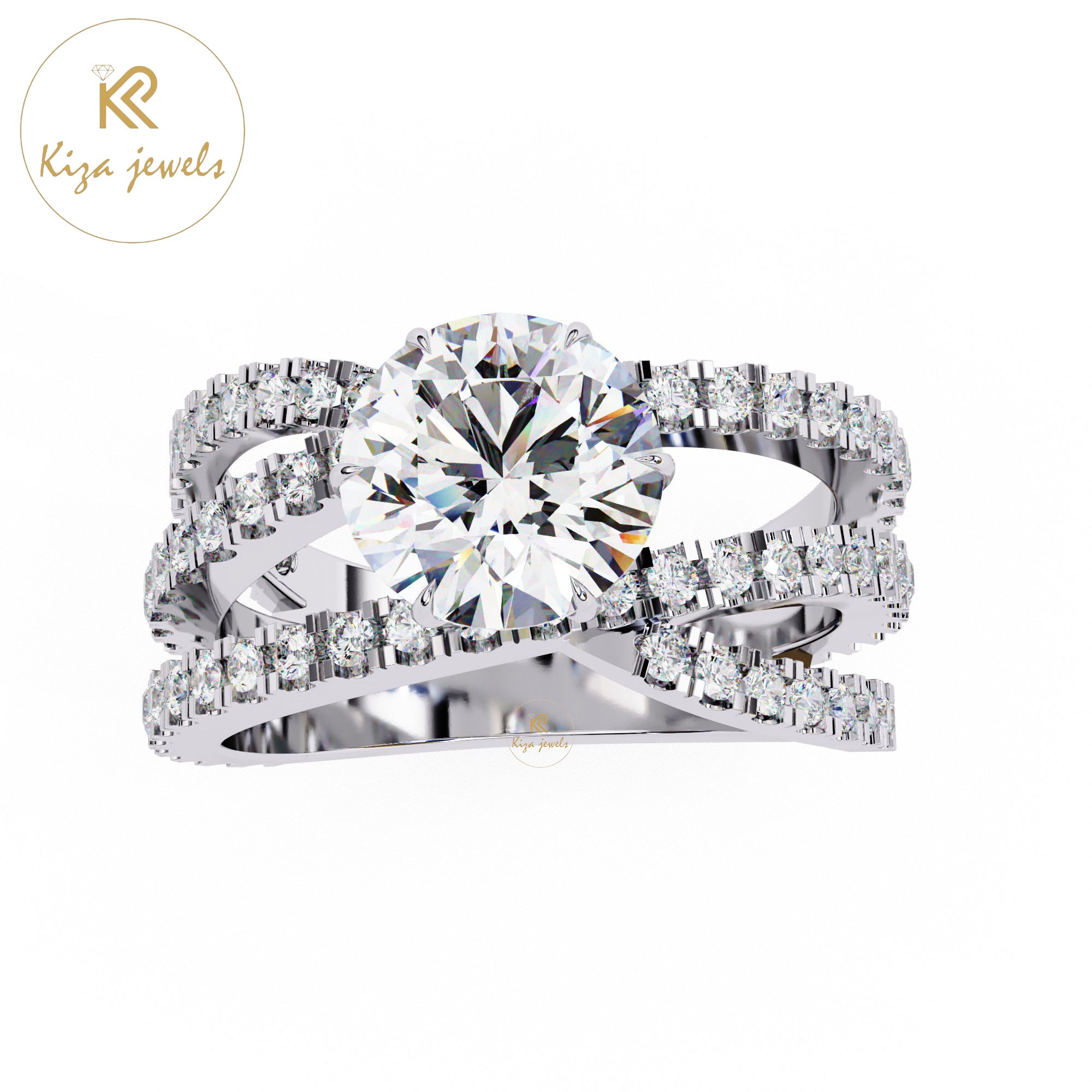 1.63 TDW Round Cut Women's Diamond Engagement Ring