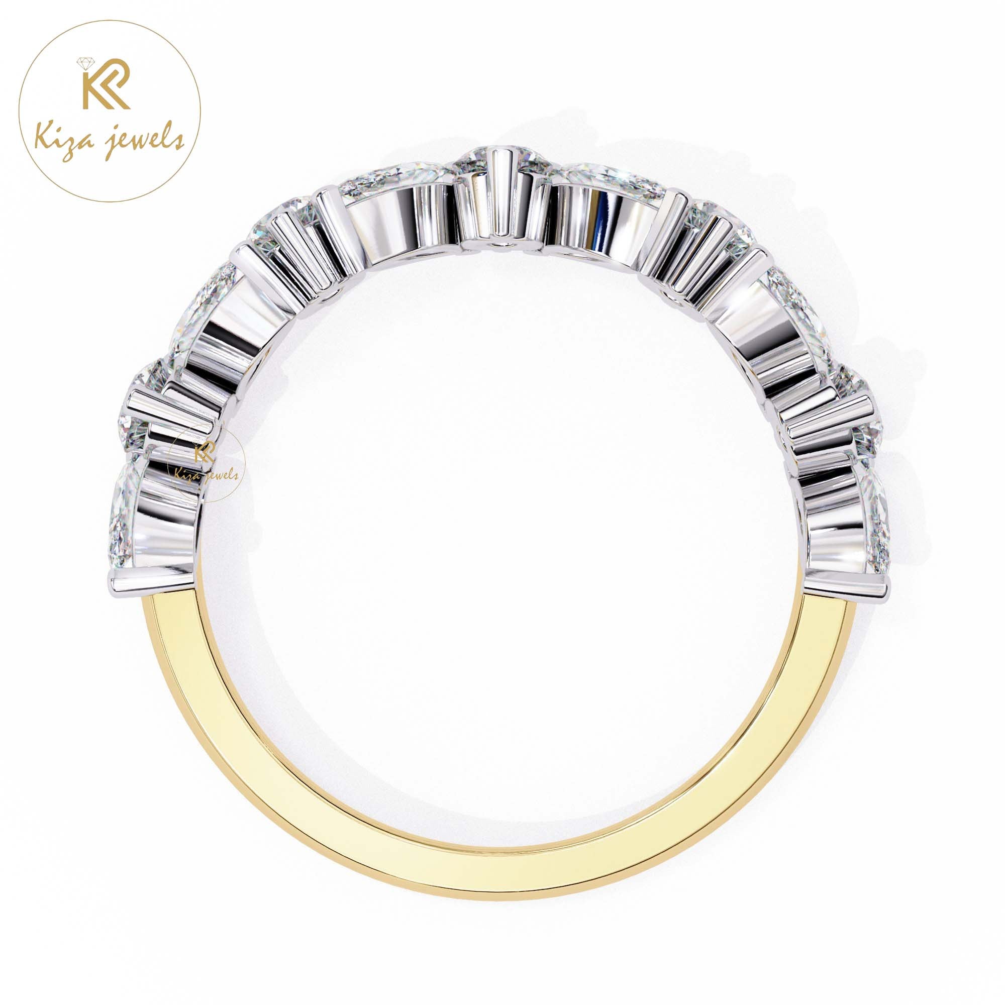 0.90 TDW Round & Marquise Cut Women's Diamond Minimalist Ring