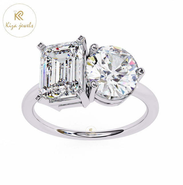 4.05 TDW Radiant & Round Cut Women's Engagement Diamond Ring
