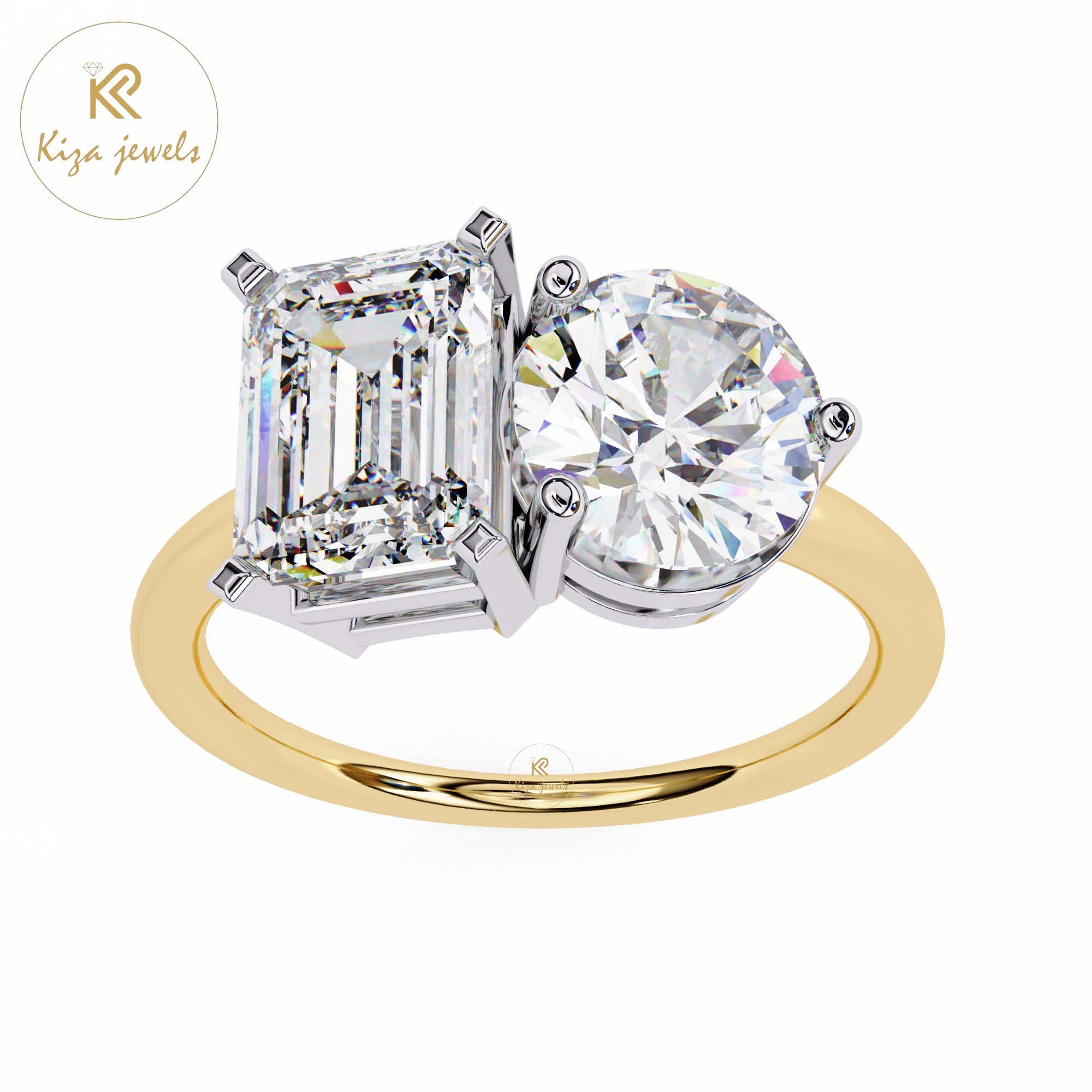 4.05 TDW Radiant & Round Cut Women's Engagement Diamond Ring