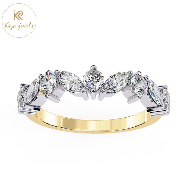 0.90 TDW Round & Marquise Cut Women's Diamond Minimalist Ring